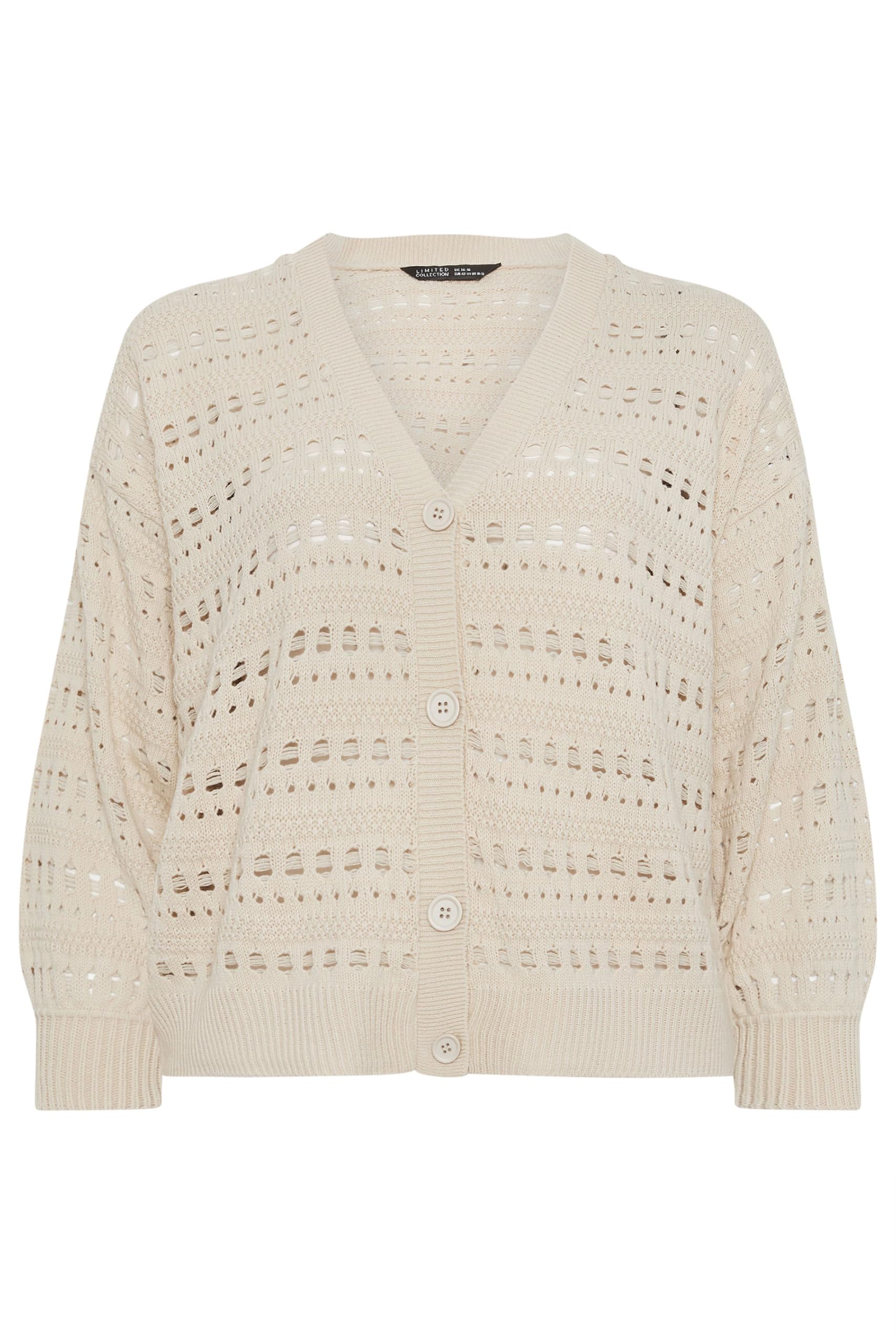 Yours - Women's Cardigan - Crochet - Balloon Sleeve - Size 26-28 - Natural