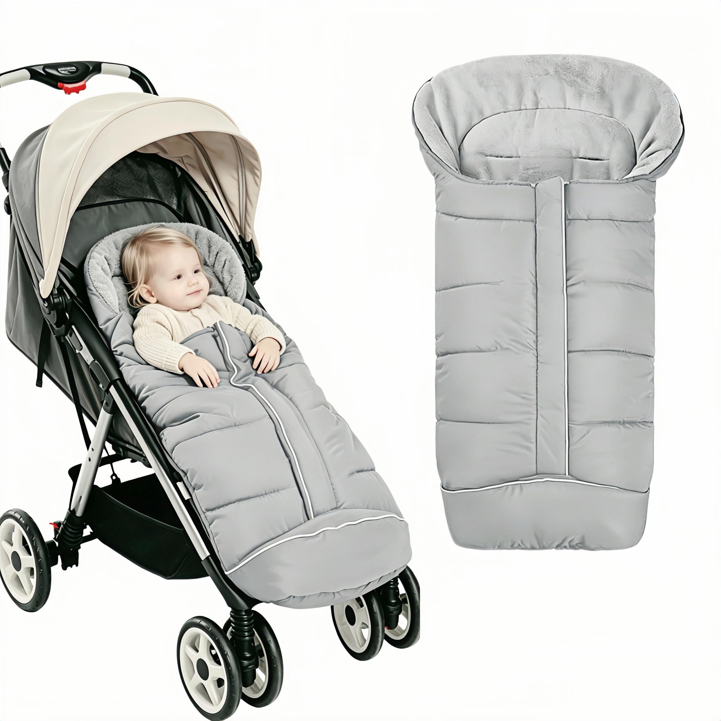 Sacco nanna invernale universale, 97 x 44 cm, per passeggino e passeggino, impermeabile, antivento, in pile ispessito, con 5 aperture per cintura