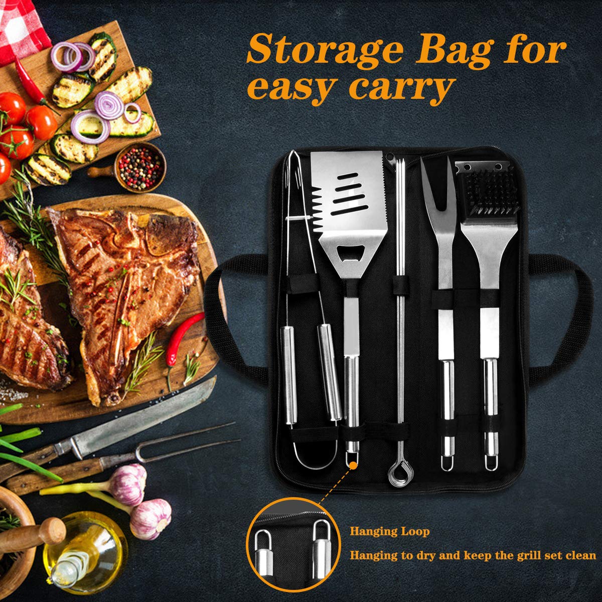 QH 10 Pack BBQ Barbecue Tool Set, Stainless Steel Outdoor Barbecue Grill Utensils Set with Storage Bags for Picnics and Outdoor Activities…