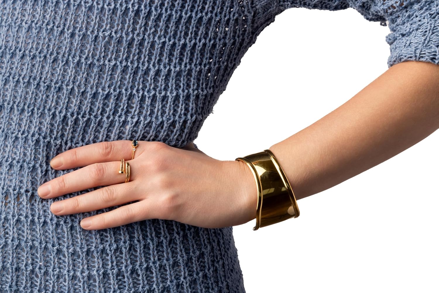 Pierced Owl Gold Plated 925 Sterling Silver Blue Zircon Gem Ring - Image 3