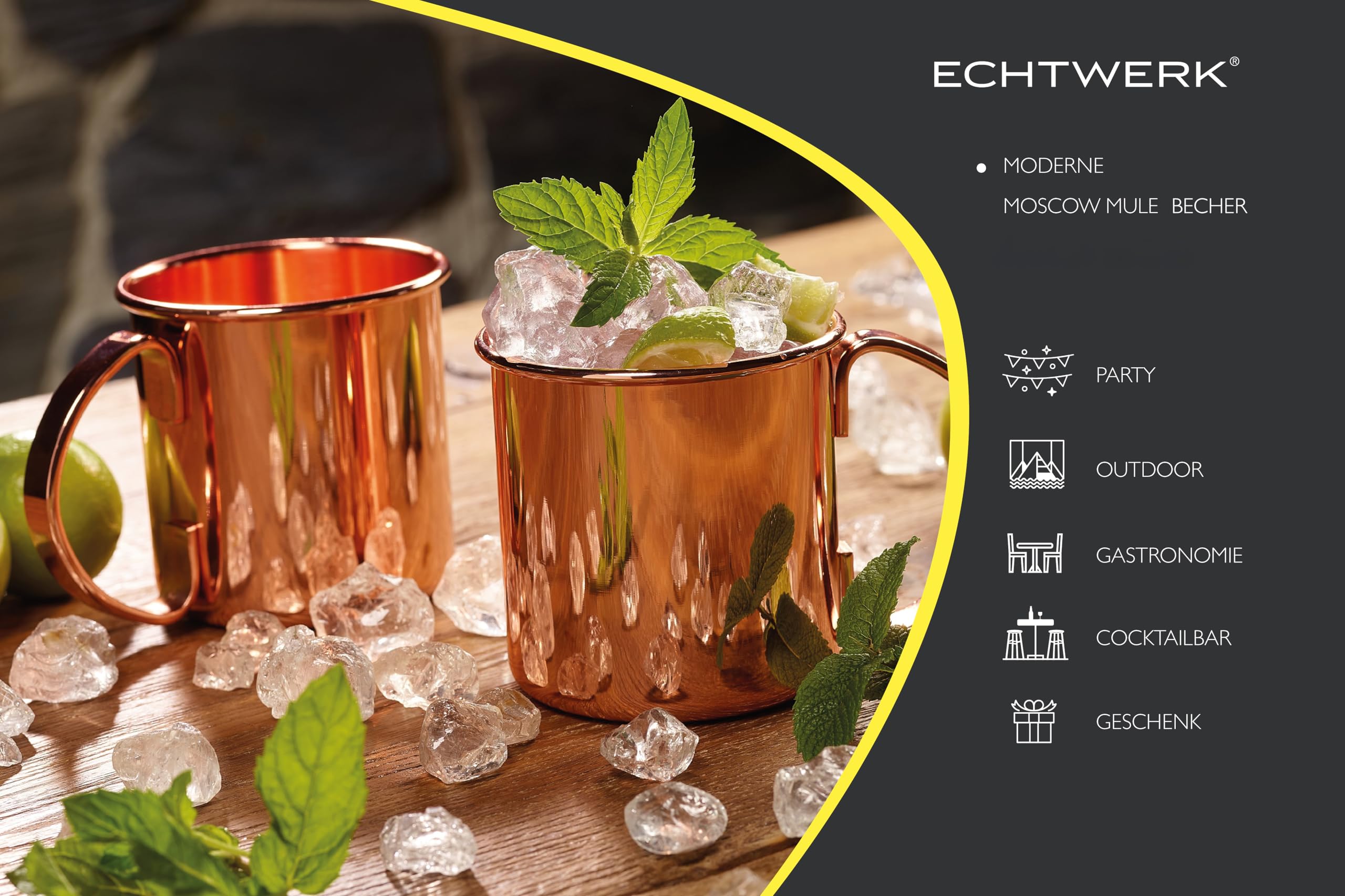 ECHTWERK set di bicchieri in rame, bicchieri in acciaio inox, set da cocktail, bicchieri da cocktail perfetti per gin, vodka, birra e bevande fredde, 4x bicchieri in rame da 450ml