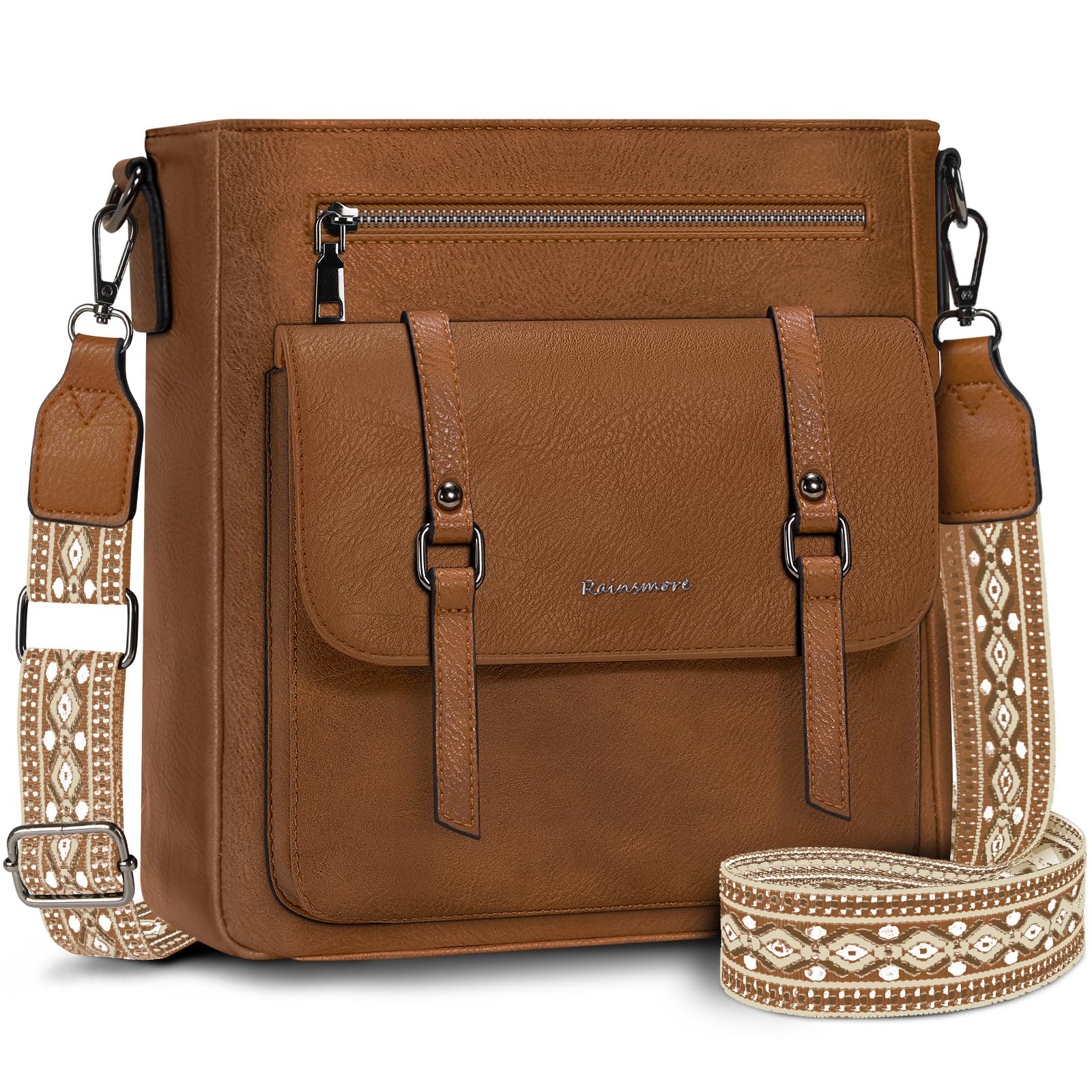 RAINSMORE Borsa Tracolla Donna Borse a Tracolla Borsetta Donna | Multitasche Borse a Spalla in Pelle Media Crossbody Bag per la Shopping Scuola Lavoro Viaggio