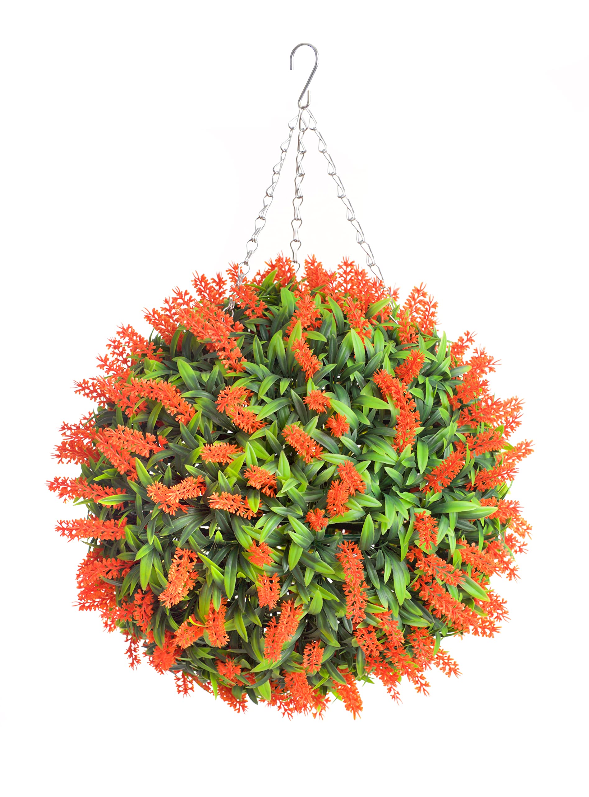 Best Artificial Lavender Orange Flower Ball Lush Long Leaf Topiary Grass **Uv Fade Protected** (38Cm)