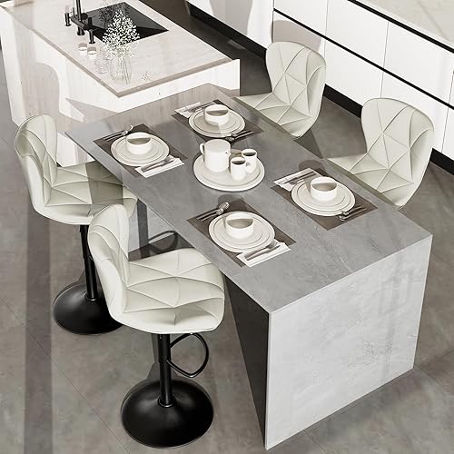 Miniatura 8 de Juego de 2 taburetes de bar, modernos taburetes de bar giratorios ajustables de piel sintética, sillas de altura de mostrador con respaldo y