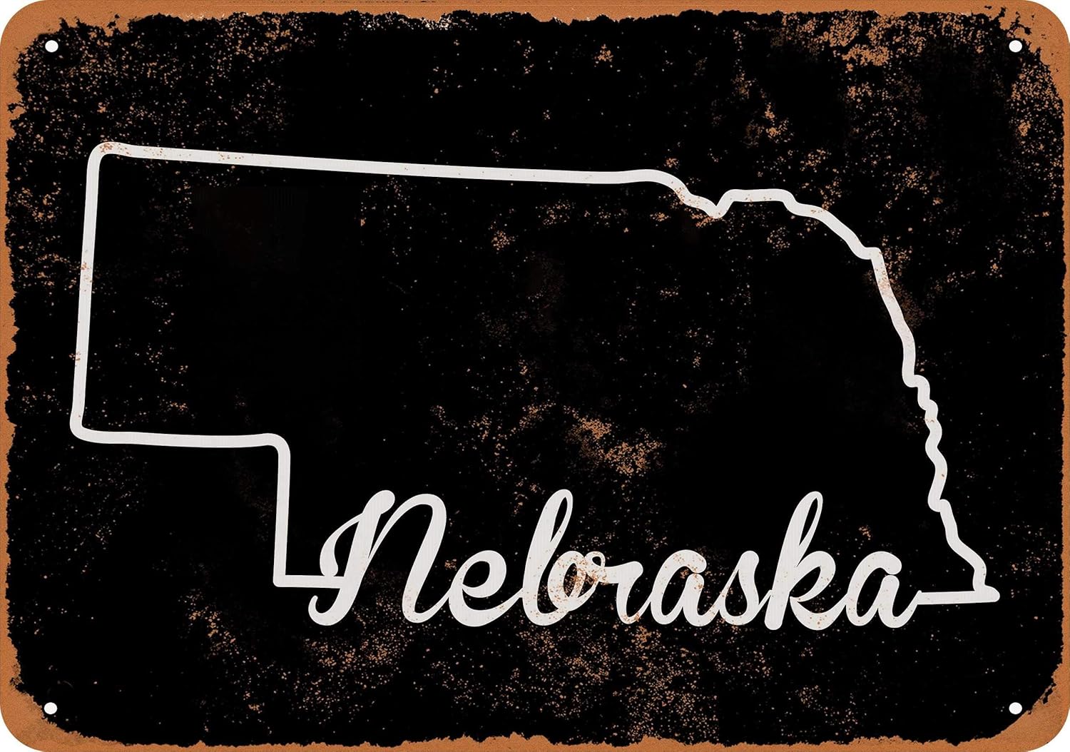 10 x 14 METAL SIGN - Nebraska State 5 (Black Background) - Vintage Rusty Look