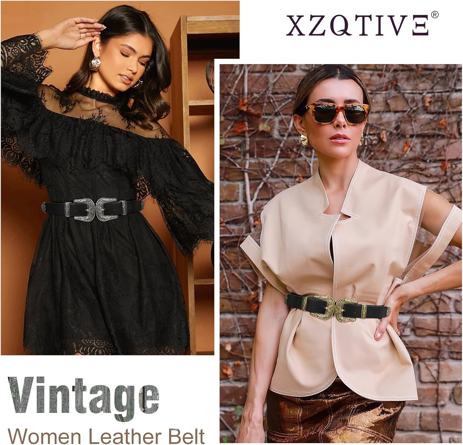 XZQTIVE Women Leather Belt Ladies Vintage Western Belt Retro Cowgirl Leather Belt Black Waist Belt for Pants Jeans Dresses - Image 2