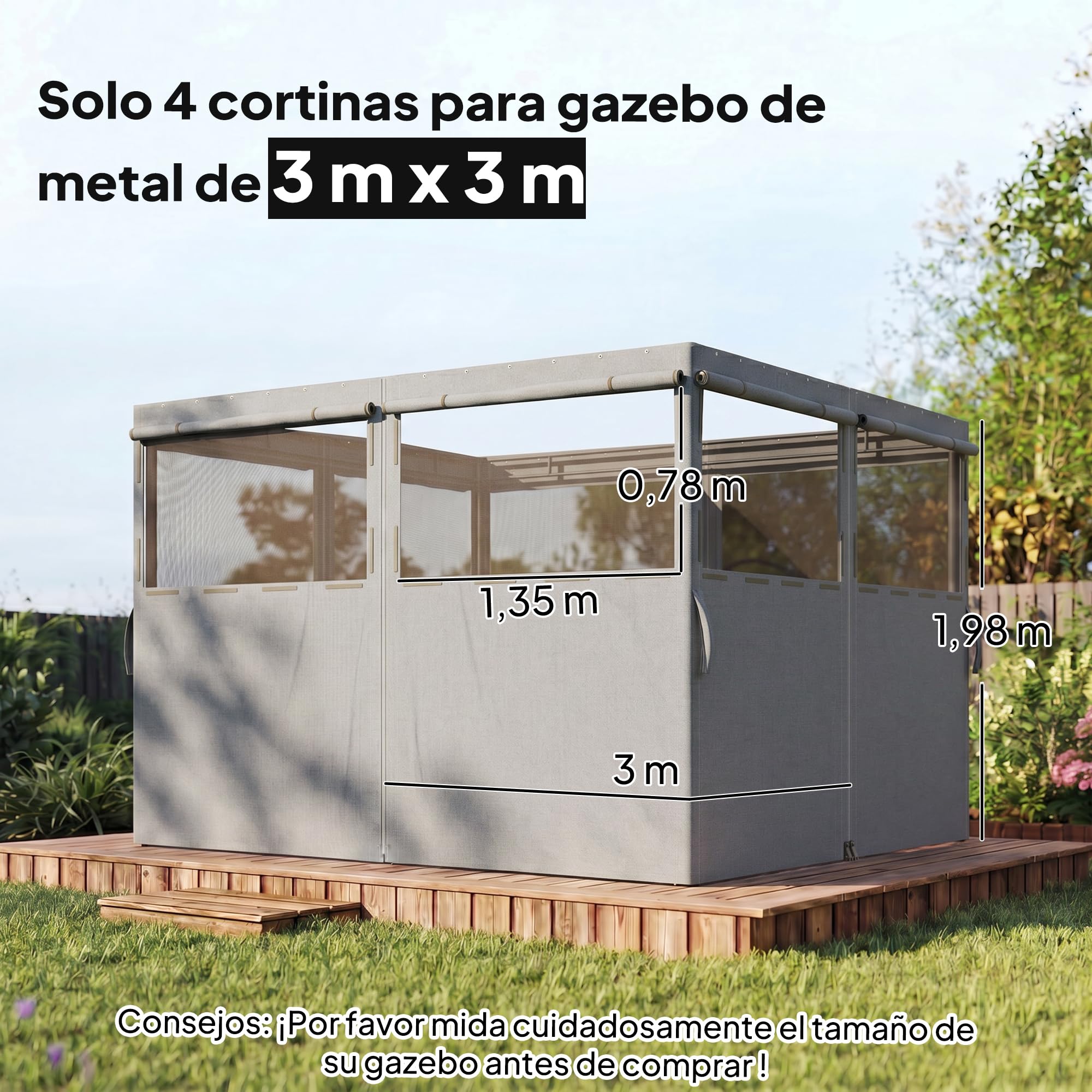 Outsunny 4 pareti laterali per gazebo 3x3 m impermeabili Grigio chiaro