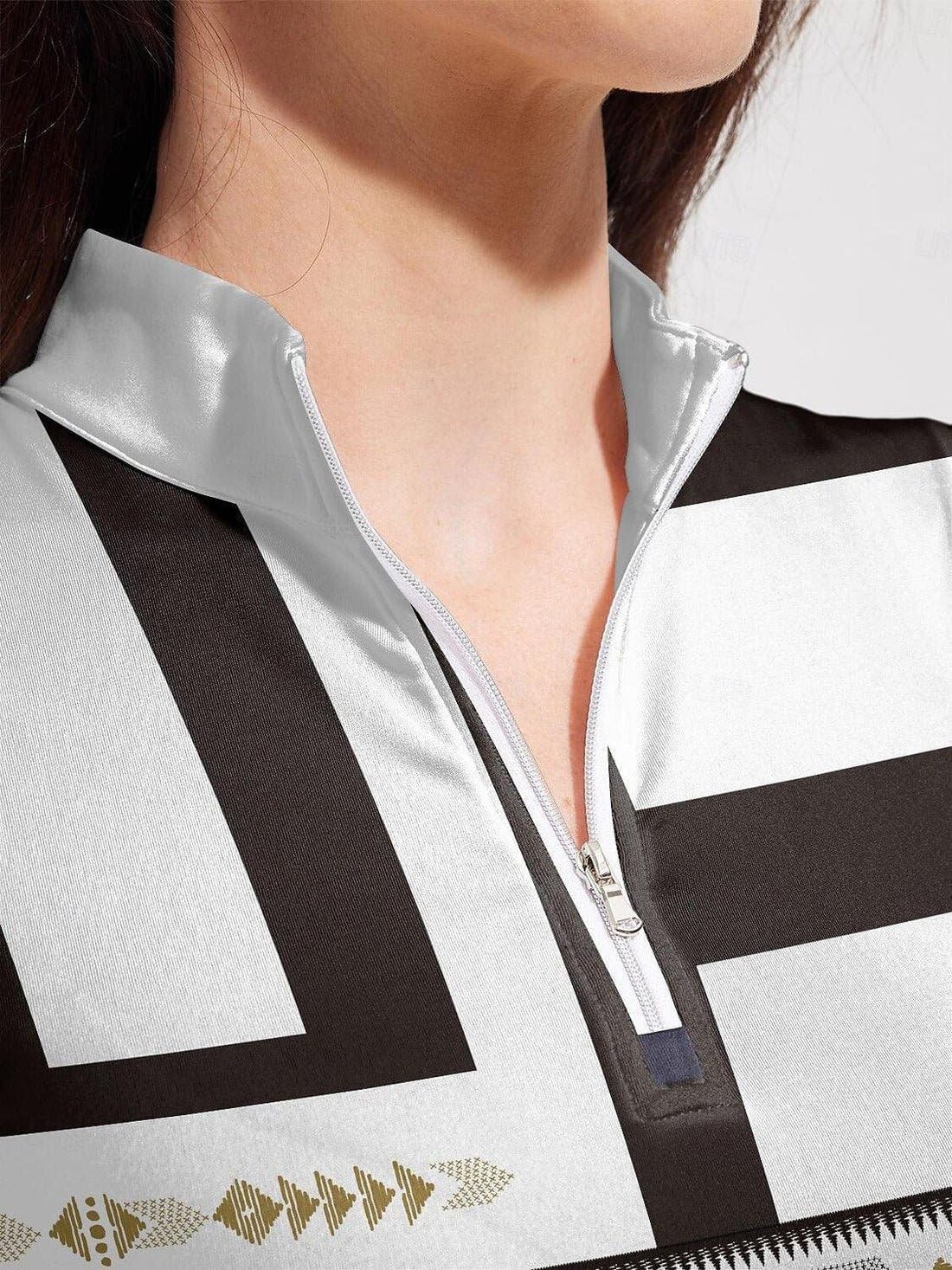 ACEGOLFS Women's Golf Shirts Sleeveless Printed Polo Shirt for Women Quick Dry Quarter Zip Stand Collar Tee Shirt Workout Top - Image 6