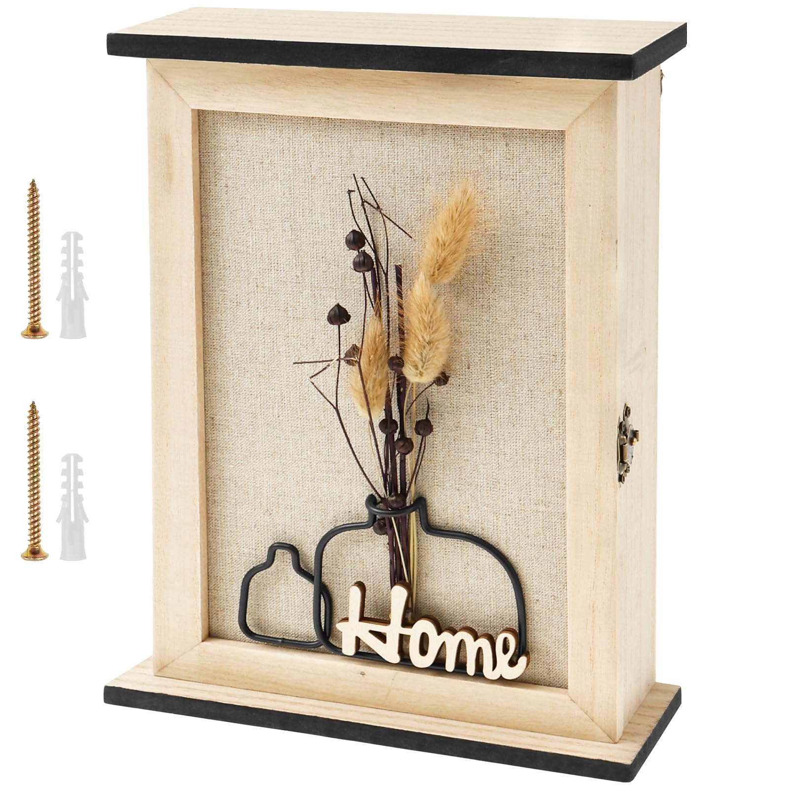 Key Cabinet for Front Door Wooden Wall Mount Vertical Key Holder with 6 Hooks for Keys Access Cards and Mail Organization Decorative Storage Box with Label Tags Home Entryway Hallway Garage(wooden)
