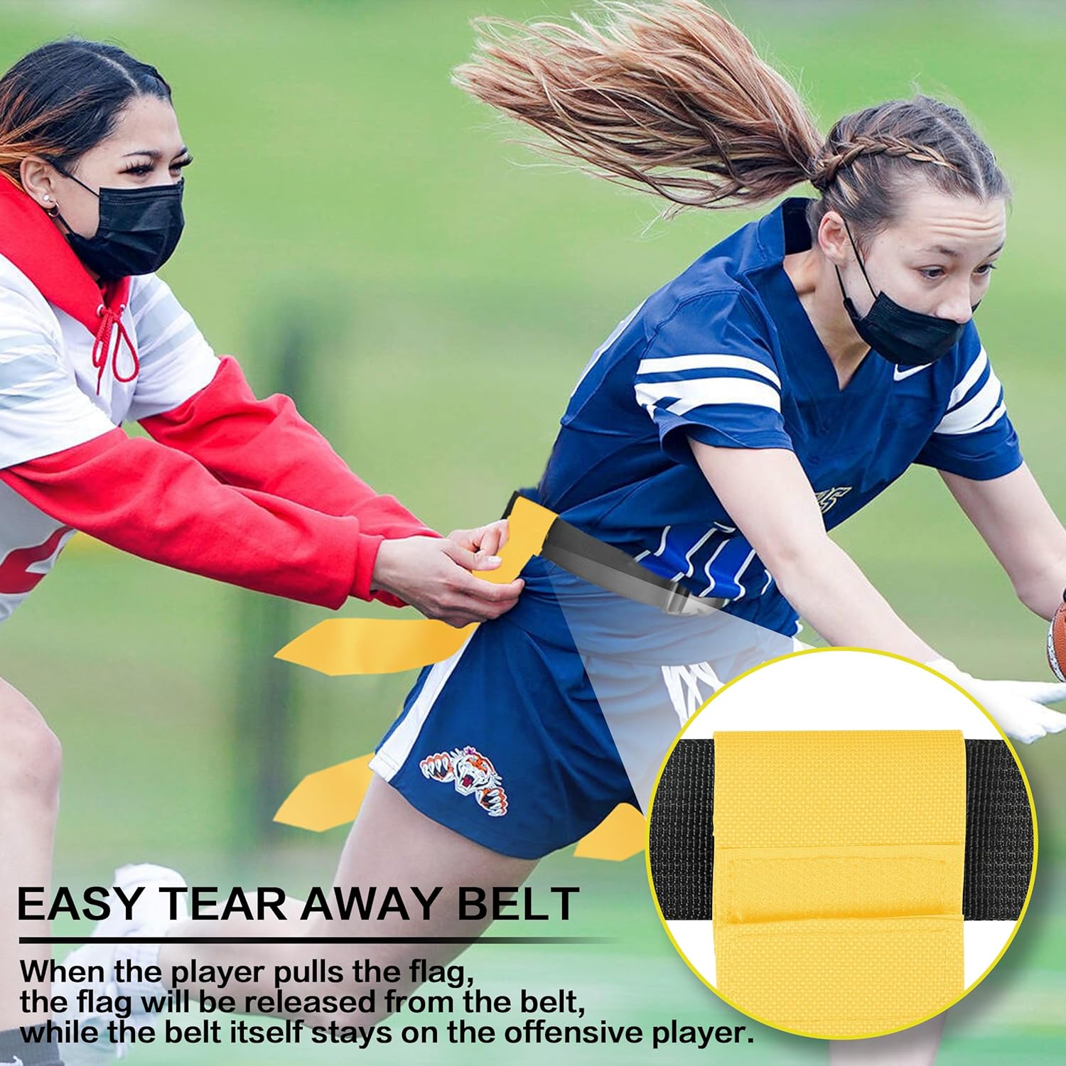 Flag Football Belts, 28 Set of Player Adjustable Flag Football Set with 84 Flags for Youth and Adults Training Equipment