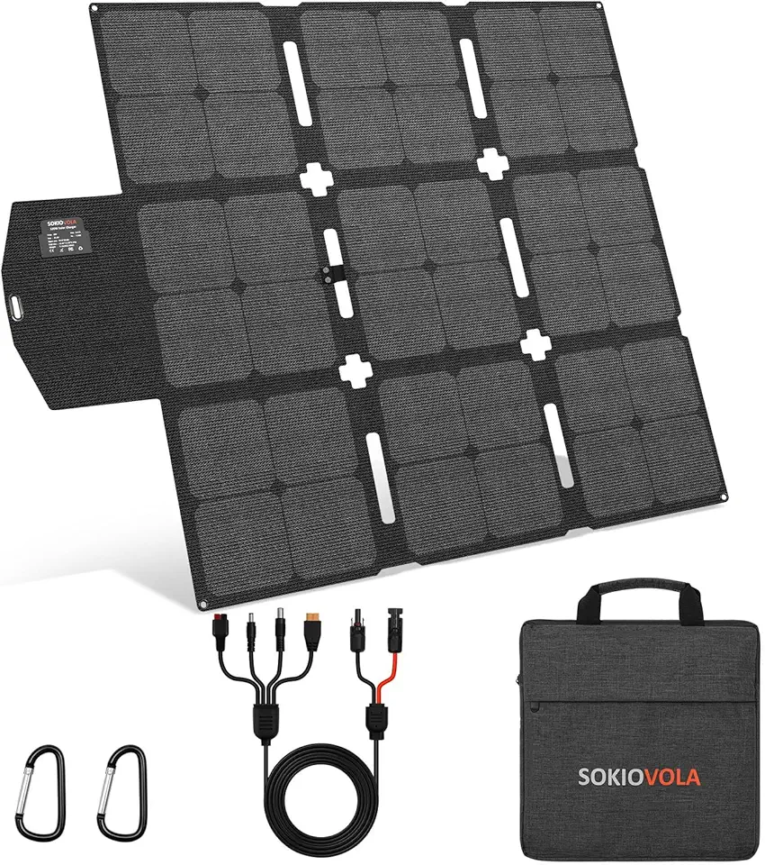 SOKIOVOLA Painel Solar Dobrável De 120 W Com Conector Mc-4, Painel Solar Portátil Para Camping, Carregador Solar Dobrável Para Estação De Energia Portátil, Laptops E Veículos Recreativos.