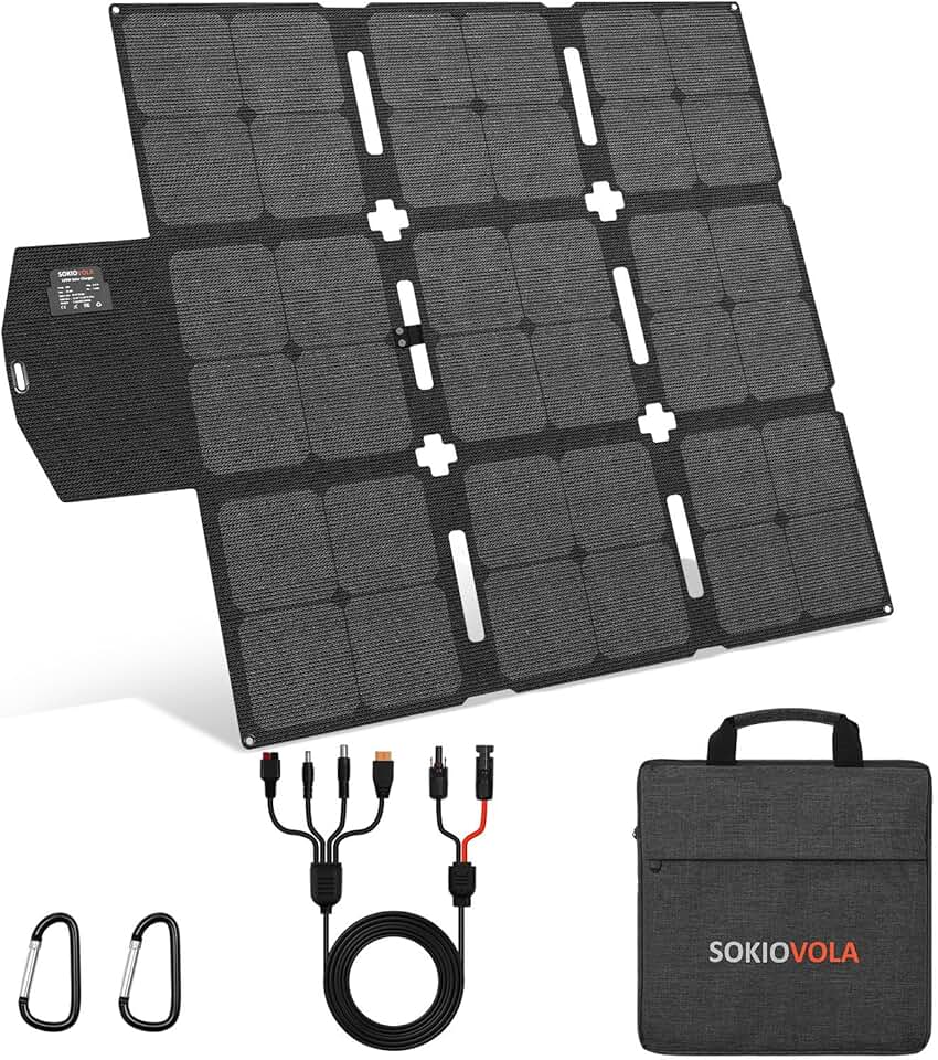 SOKIOVOLA Painel Solar Dobrável De 120 W Com Conector Mc-4, Painel Solar Portátil Para Camping, Carregador Solar Dobrável Para Estação De Energia Portátil, Laptops E Veículos Recreativos.