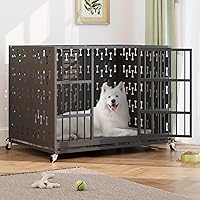 Vista 3 de PUKAMI Jaula para perros indestructible de alta ansiedad con cojín, resistente de 48 pulgadas con cojín, a prueba de escapes, para perros grandes