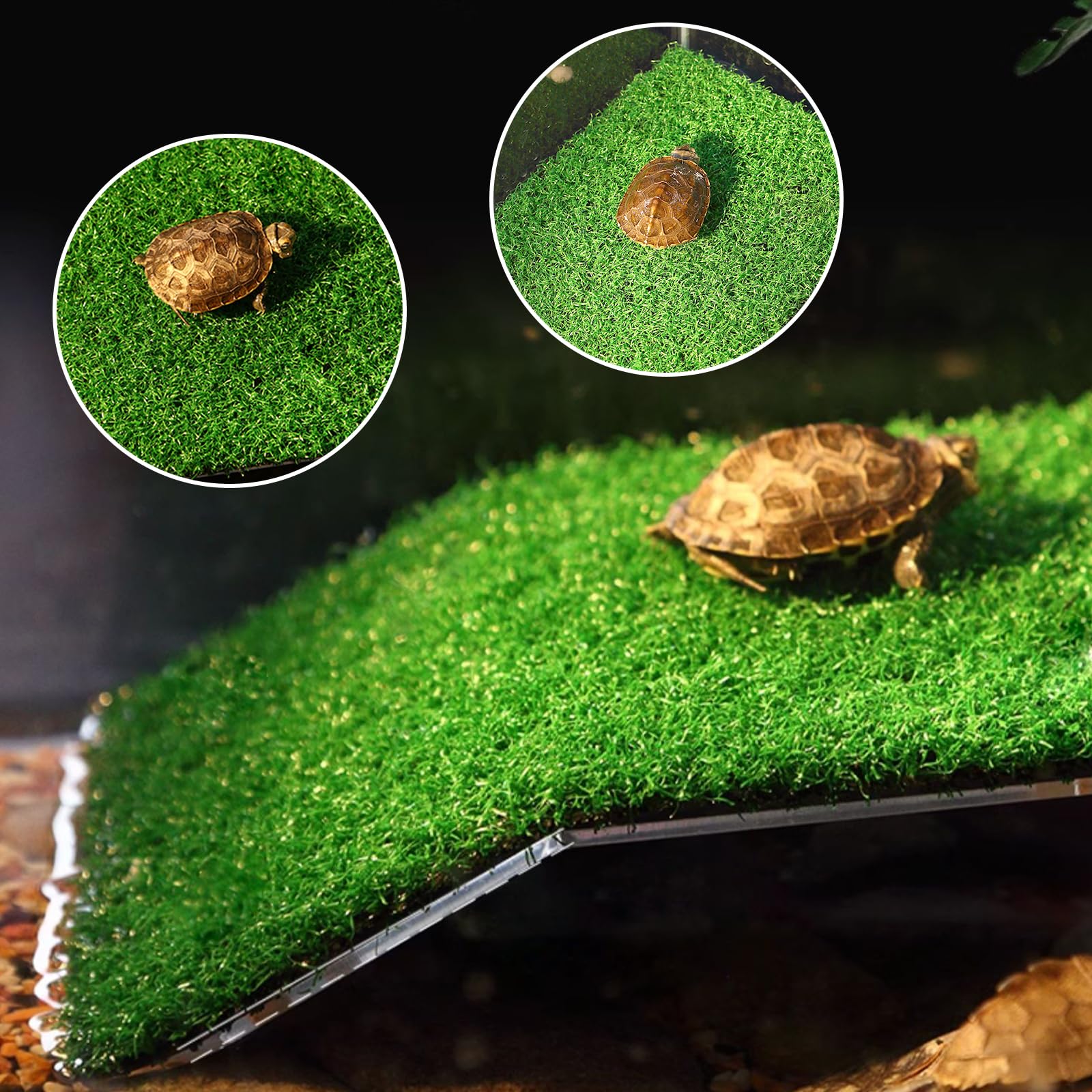 Hierba Rampa para Tortuga, Forma de Plantas Simuladas con Inclinación, Rampa de Escalada de Césped para Pequeños Reptiles, Rana, Terrapín, Terraza para Tortuga para Trepar, Tomar el Sol (M)
