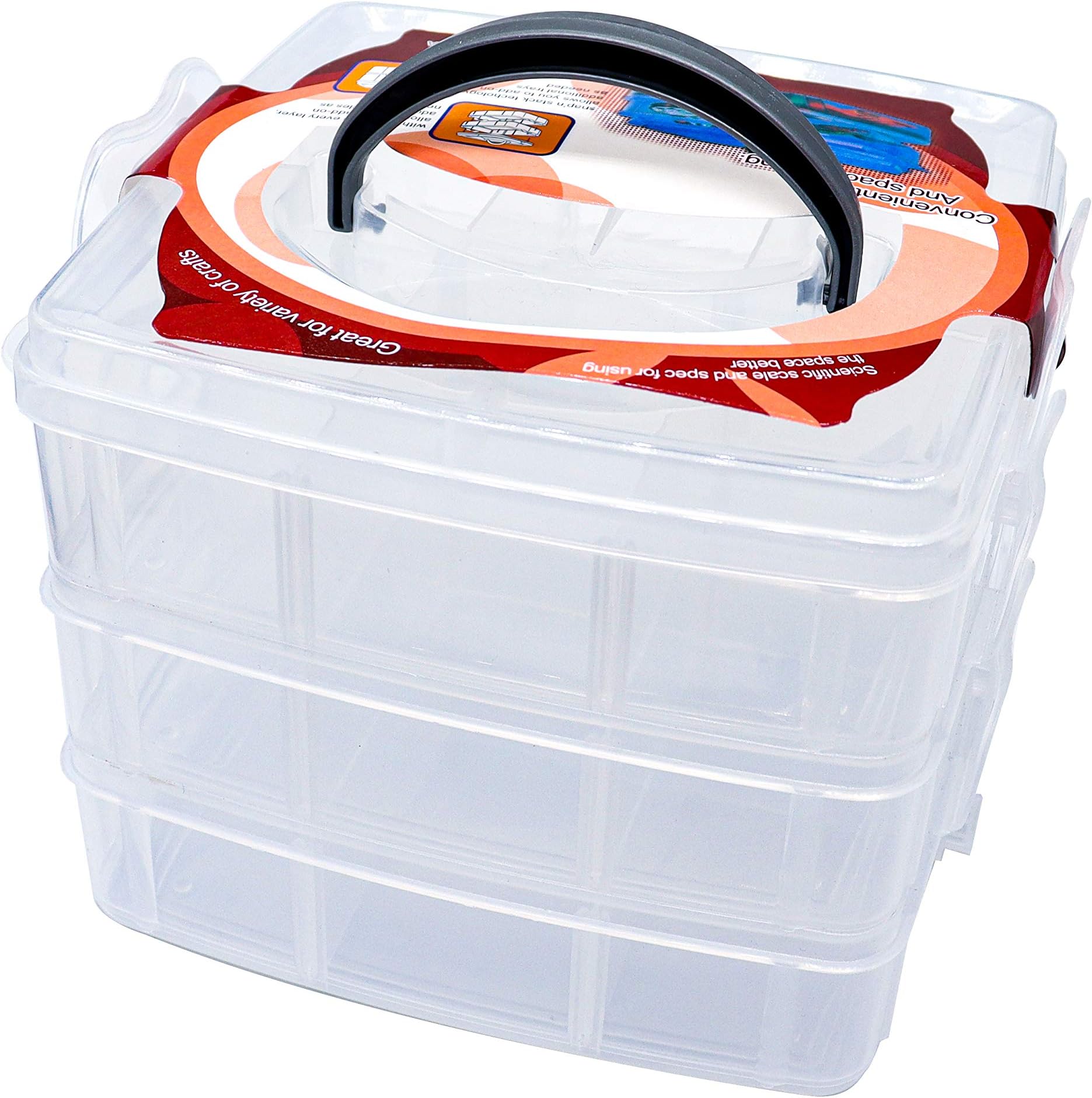 HengKe Craft Organizer Box 3-Layer Stackable Craft Storage Jewelry,Hardware,Craft Supplies Organizer with Adjustable Compartments for Accessories, Beauty Supplies, Art Supplies,Toy,Fuse Beads