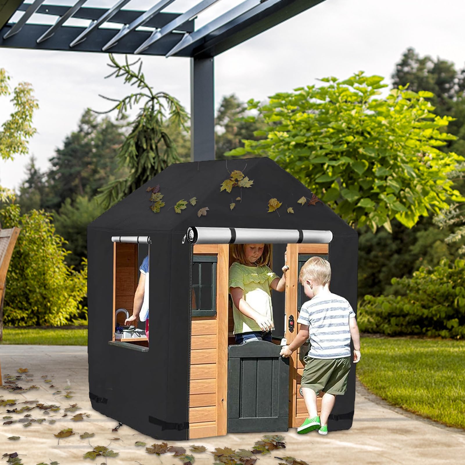 Cubierta para casa de juegos infantil en el patio trasero, cubierta