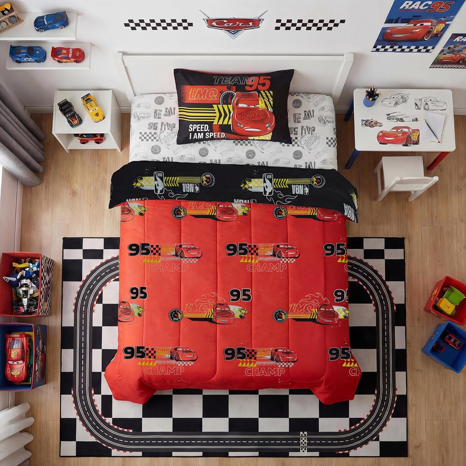 Northwest Disney Pixar Cars Twin Comforter Set, Reversible Lightning McQueen Design, Ultra Soft Fade Resistant Microfiber Kids Bedding Set, Officially Licensed