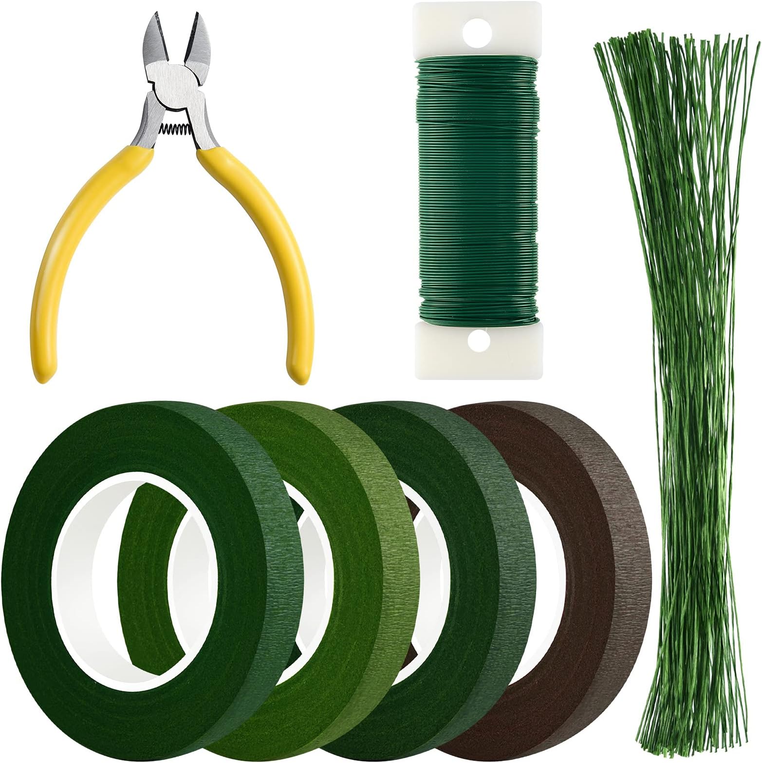 CHRORINE Floral Arrangement Kit Floral Tapes 22 Guage Floral Stem Wire 26 Gauge Green Floral Wire for Bouquet Wreath Making Supplies