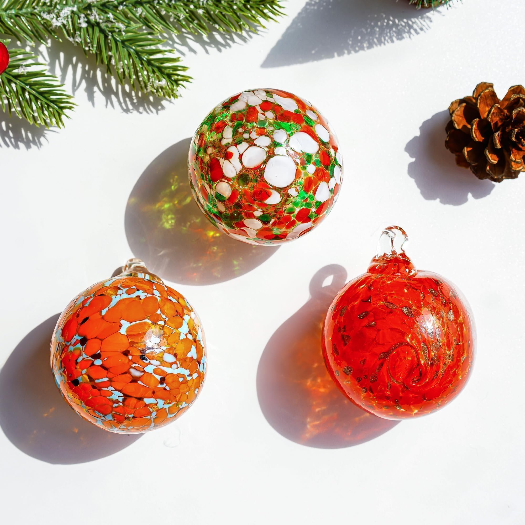 Juego de 3 bolas decorativas de cristal para colgar en Navidad, bolas de brujas, bolas de cristal soplado a mano para decoración de árbol de Navidad