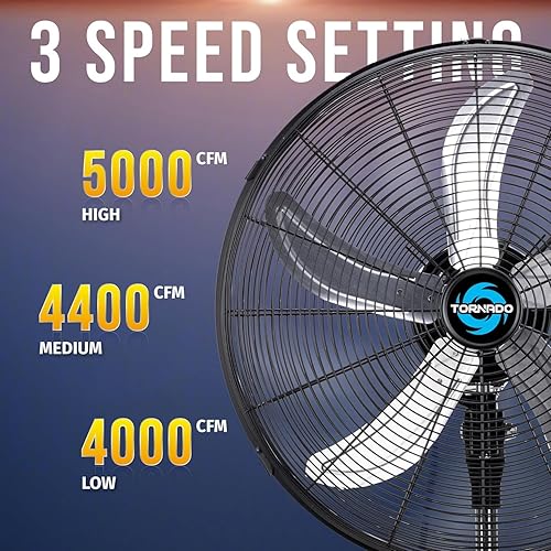 Miniatura 3 de Tornado Ventilador de pedestal oscilante de alta velocidad de 20 pulgadas, 3 velocidades, 5000 CFM, comercial e industrial, certificado UL, motor de