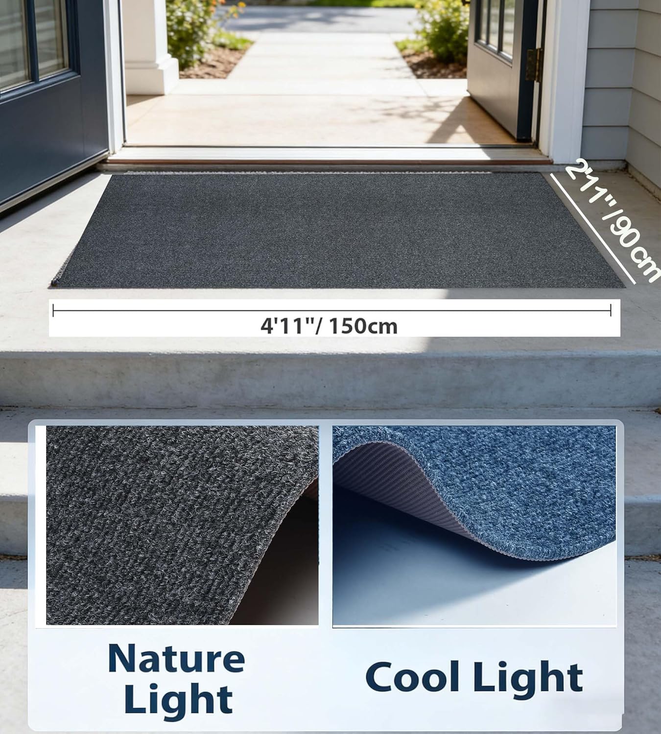 jxgzyy Heavy Duty Commercial Outdoor Mat 2'11" x 4'11" – Non Slip TPR Backing Stays Put on Tile/Hardwood, Waterproof Dirt Trapper for High Traffic Entryway, Mudroom with Kids & Pets – Grey