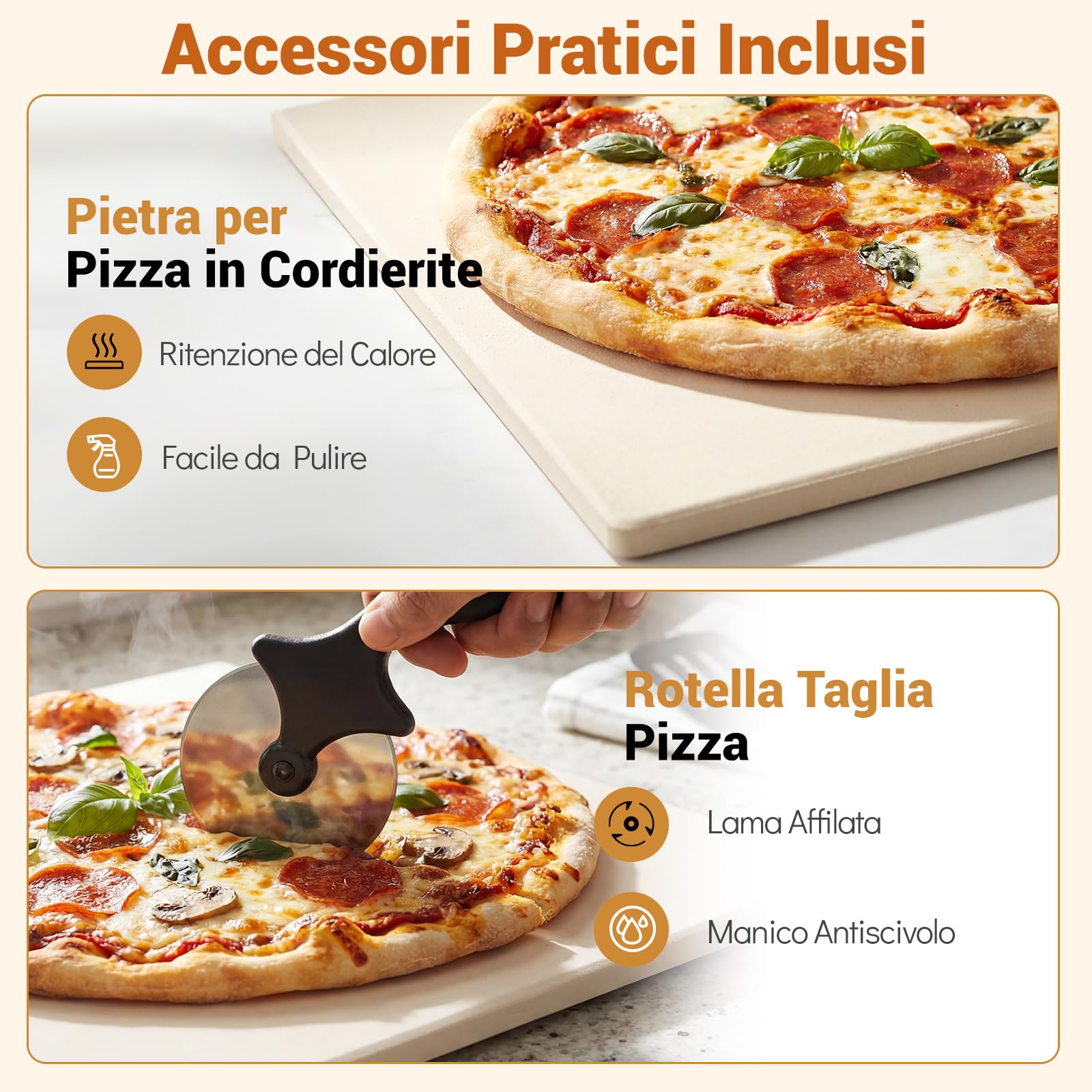 COSTWAY Forno Pizza Elettrico, 1700 W Macchina per Pizza Professionale con 6 Modalità Preimpostate Taglierina e Pietra Refrattaria, Raggiunge fino 400°C, 43x47x28 cm