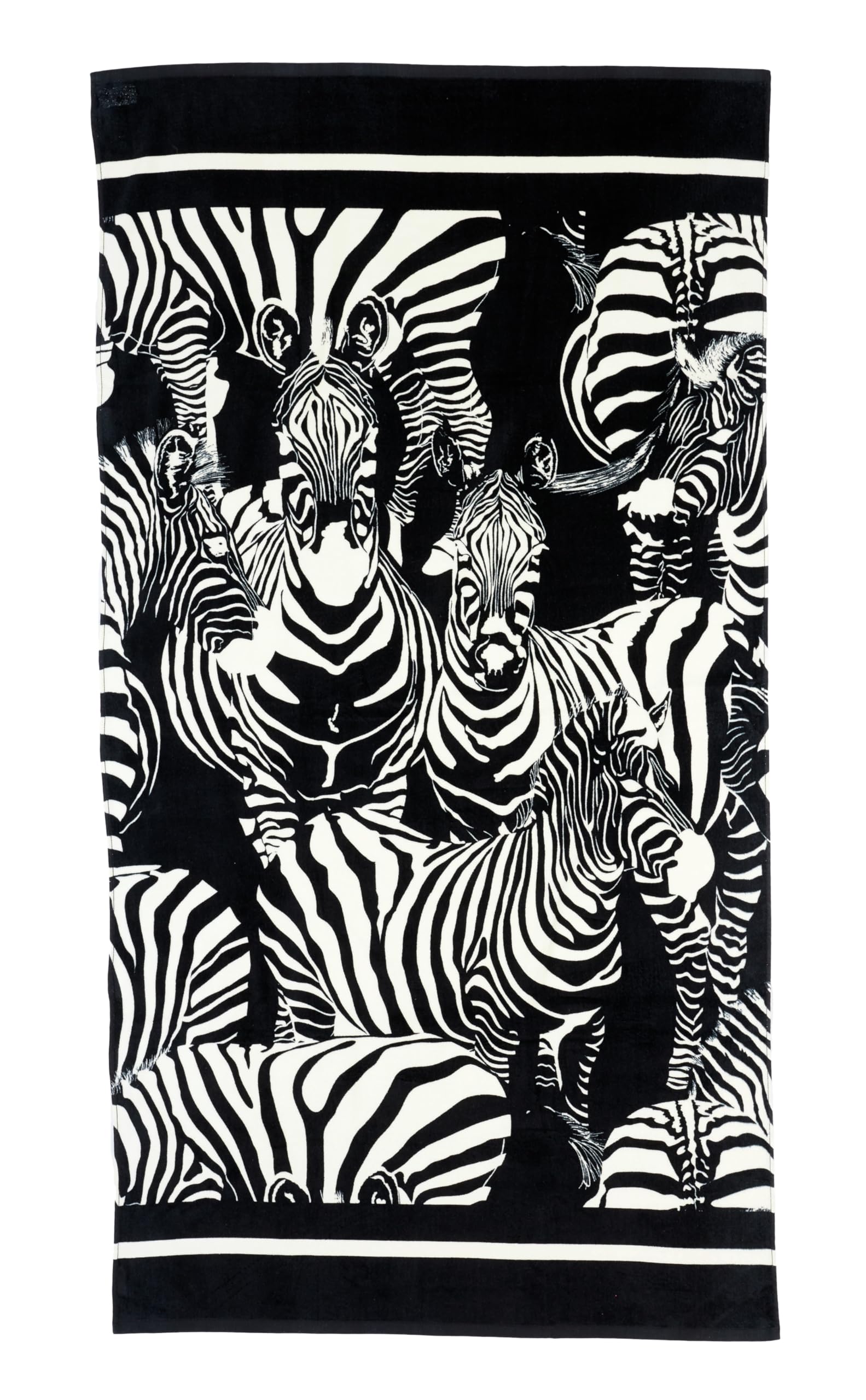 telo mare alla moda, grande telo bagno con stampa moderna, 90 x 170 cm, velour bianco/nero Zebrato