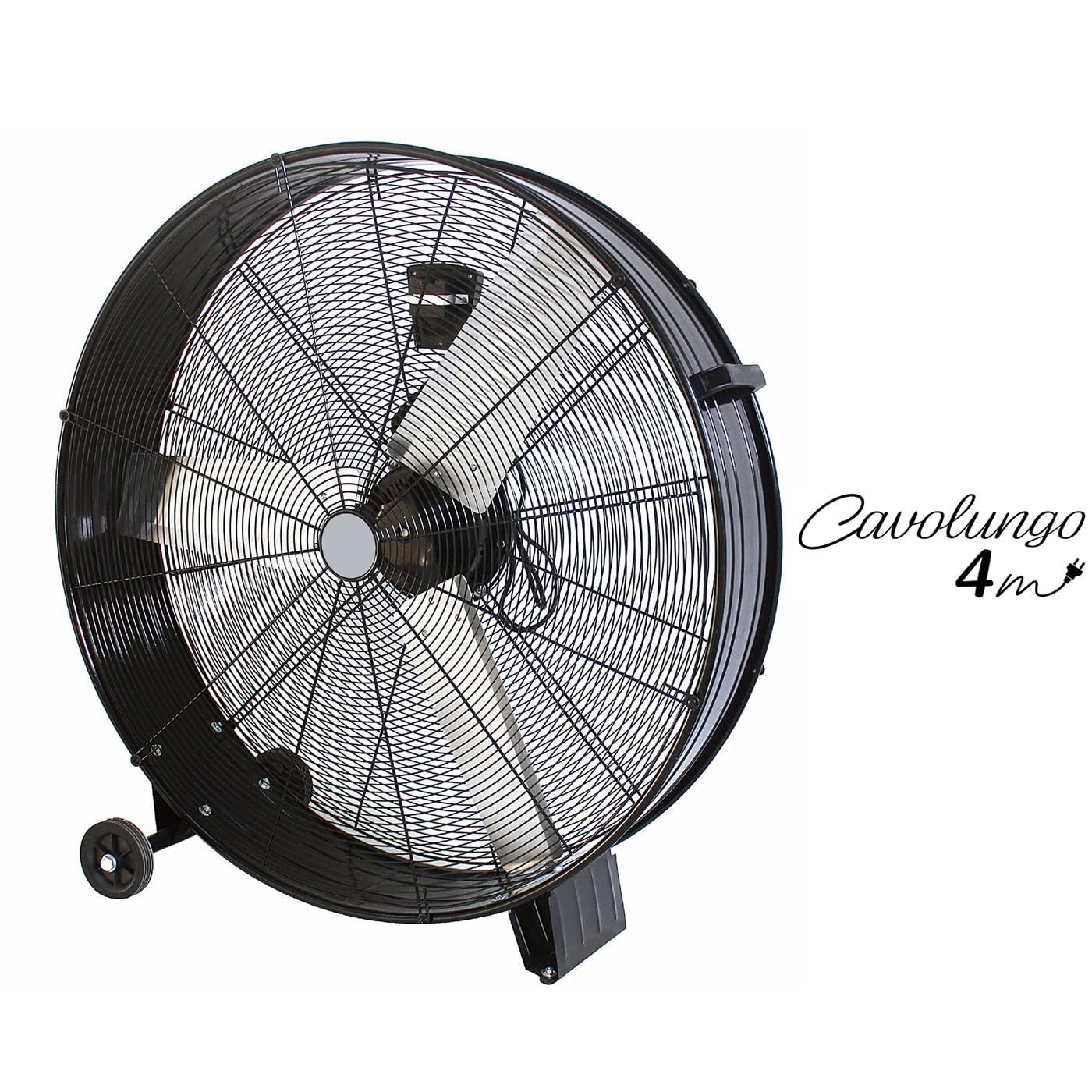 Generico Zep hir ZDM90CM Ventilatore Industriale da Terra Professionale con Ruote Struttura Interamente in Metallo Superpotente Pala 90 cm Gabbia 3 velocità selezionabili Motore da 360W, Nero