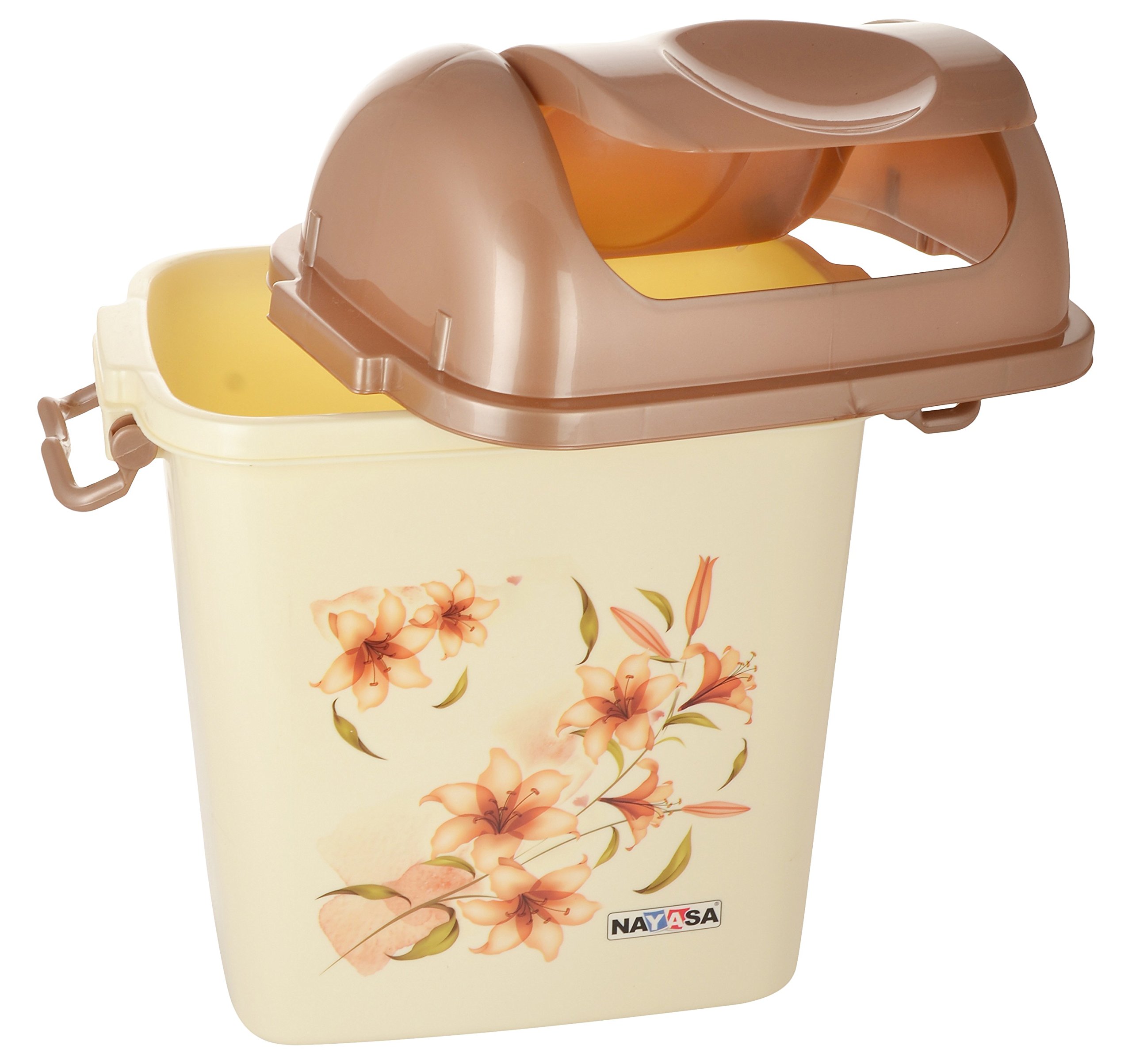 Nayasa Swing Dustbin with Lid, 14 Ltrs | Dustbin with Lid | Garbage Waste Bin with Handle | For Kitchen-Bathroom | Strong & Durable Plastic | Brown - Image 3 thumbnail