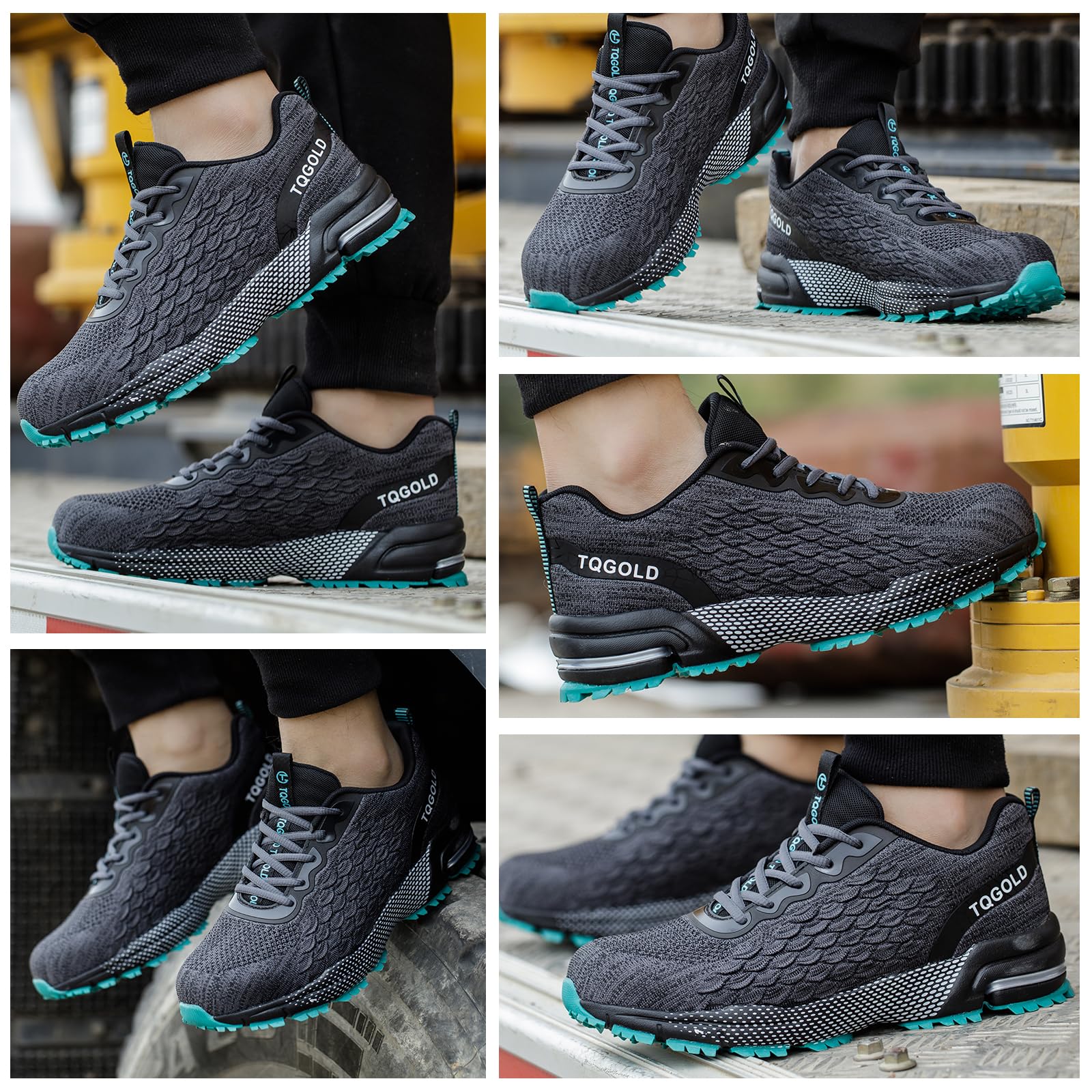 tqgold Buty robocze, męskie, damskie, lekkie, stalowe noski, antypoślizgowe, oddychające, sportowe, przemysłowe, stalowe noski, 8391 szary, 44 EU