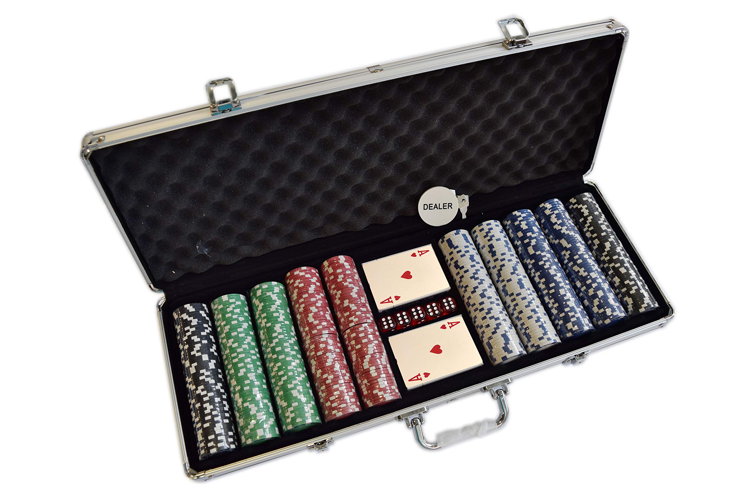 HAN'S DELTA Poker Chip Set 11.5 Gram for Texas Holdem, Blackjack, Casino Gambling with Aluminum Case, Cards, Dealer Button (Choose 300 or 500 Chips Set) (500 Chips Set)