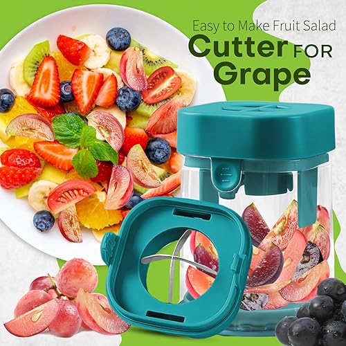 Miniatura 4 de Cortador de frutas pequeño, cortador creativo de fresas y uvas, para hacer rápidamente ensalada de frutas y verduras (verde azulado oscuro)