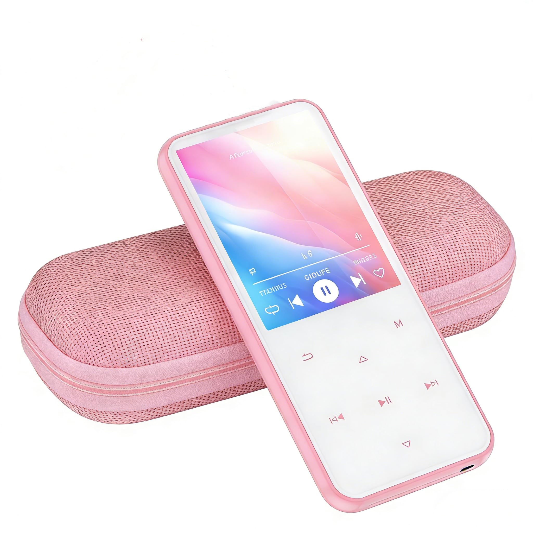AGPTEK Rosa Reproductor MP3 de 64 GB con Funda,Bluetooth 5.3 con Pantalla TFT a Color de 2,4 Pulgadas, Reproductor de música HiFi para niños con Altavoz, Botones táctiles, Radio FM, E-Book