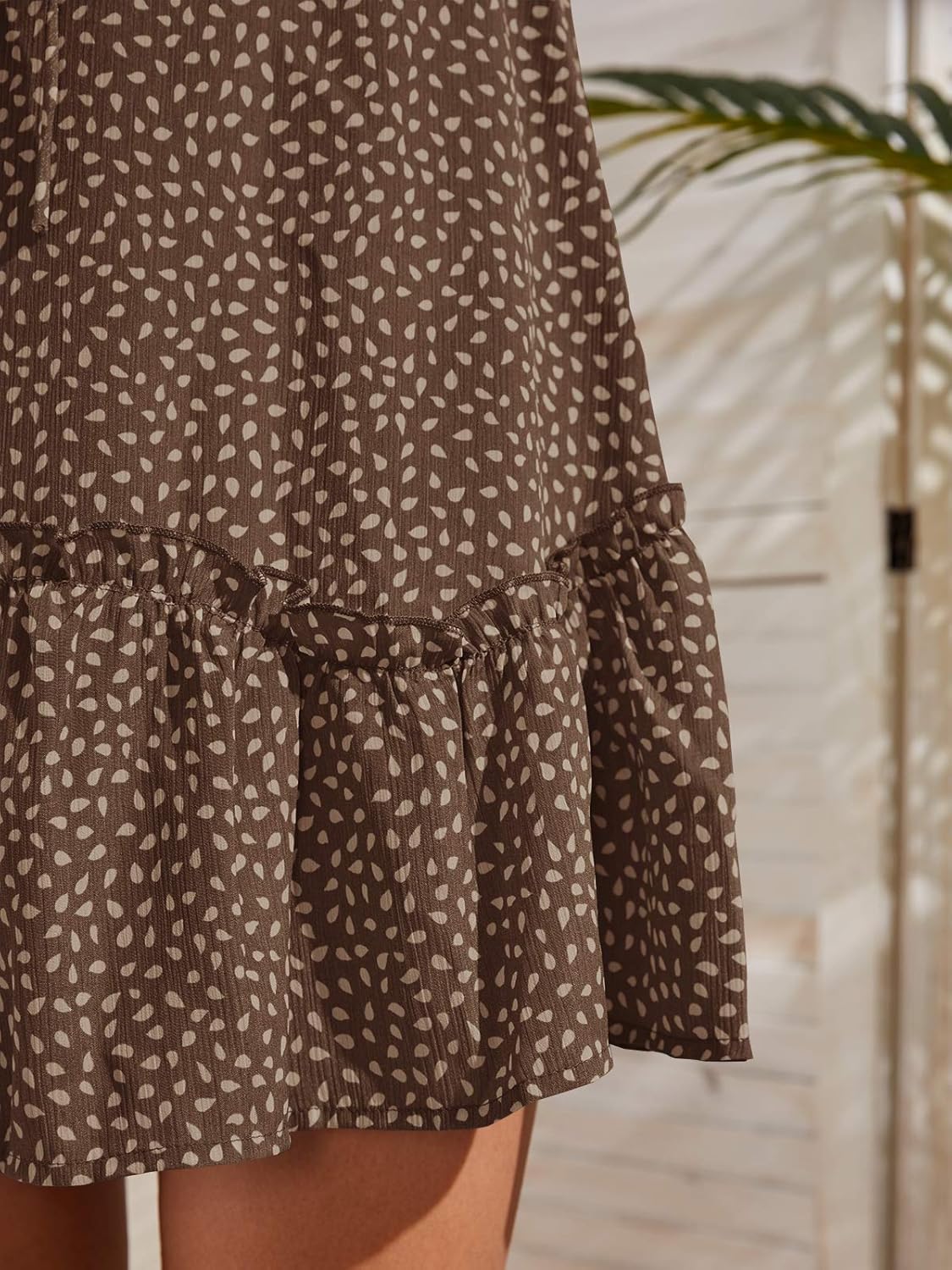 Valphsio Womens Smocked Dress Ruffle Floral Tie Front Boho Short Dresses - Image 5