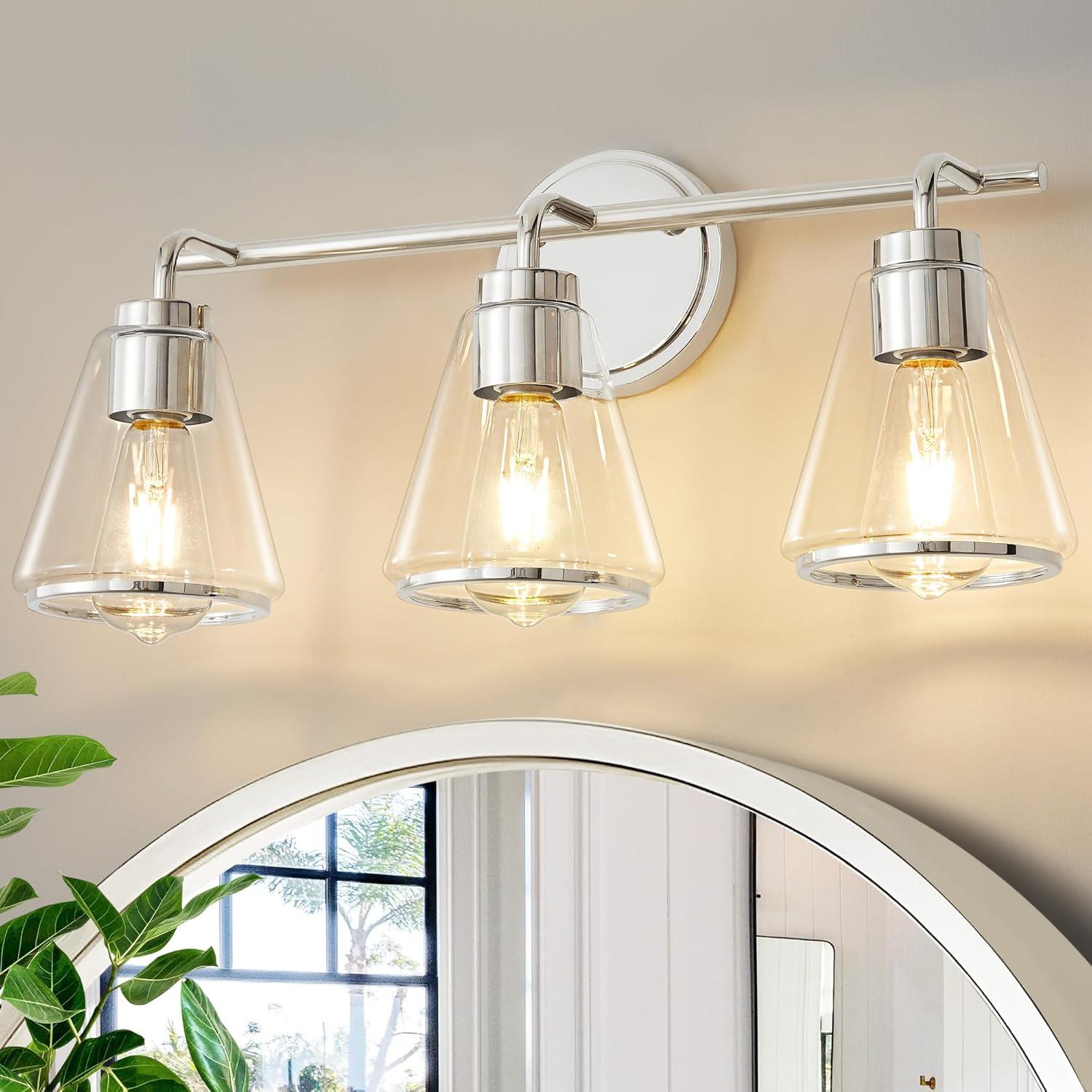 Bathroom Light Fixtures Over Mirror Vanity Light 3 Light Bathroom Vanity Light with Clear Glass Shade 22 inch Modern Wall Sconce Lighting Bathroom Light for Bath, Polished Nickel Polished Nickel 3 Light