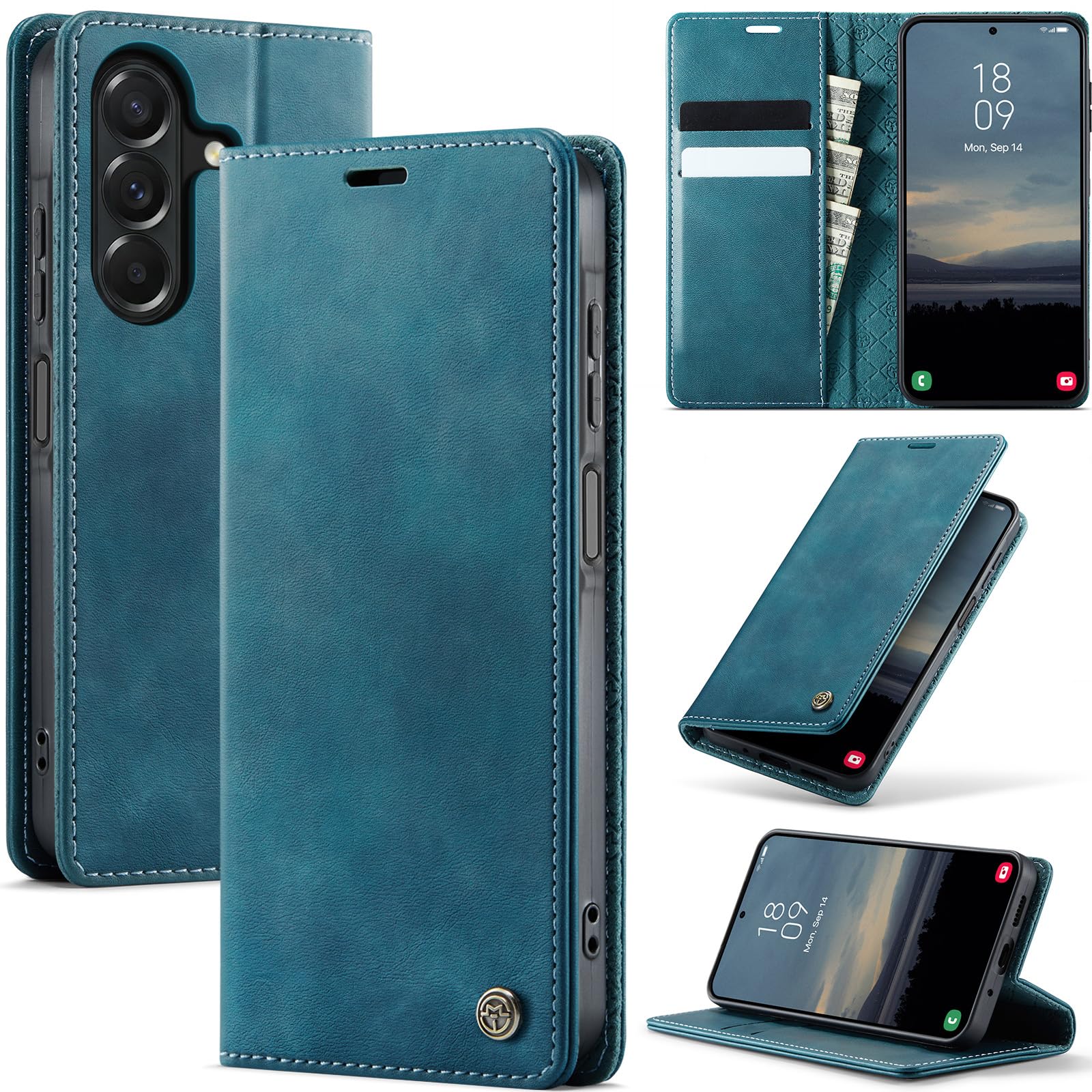 Azororo Cover per Samsung Galaxy A27 5G, Premium PU Pelle Custodia, Magnetica Carta Fessura Portafoglio Case, Flip Cavalletto Custodia per Samsung Galaxy A27 - Blu verde