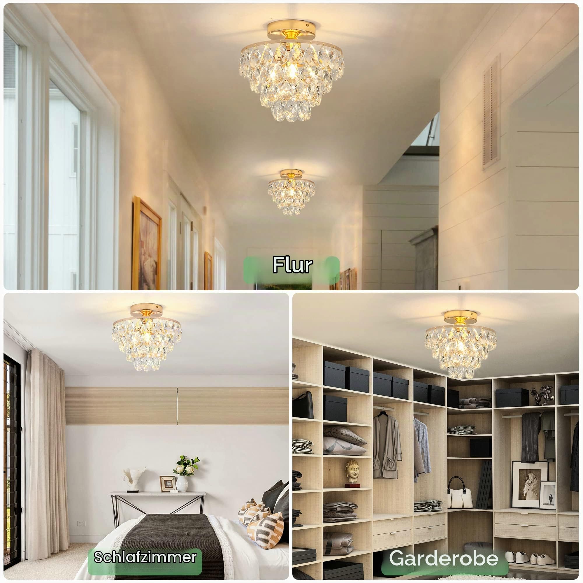 φ25CM Deckenlampe Mini-Kronleuchter Gold aus Kristall E27 60W Deckenleuchte