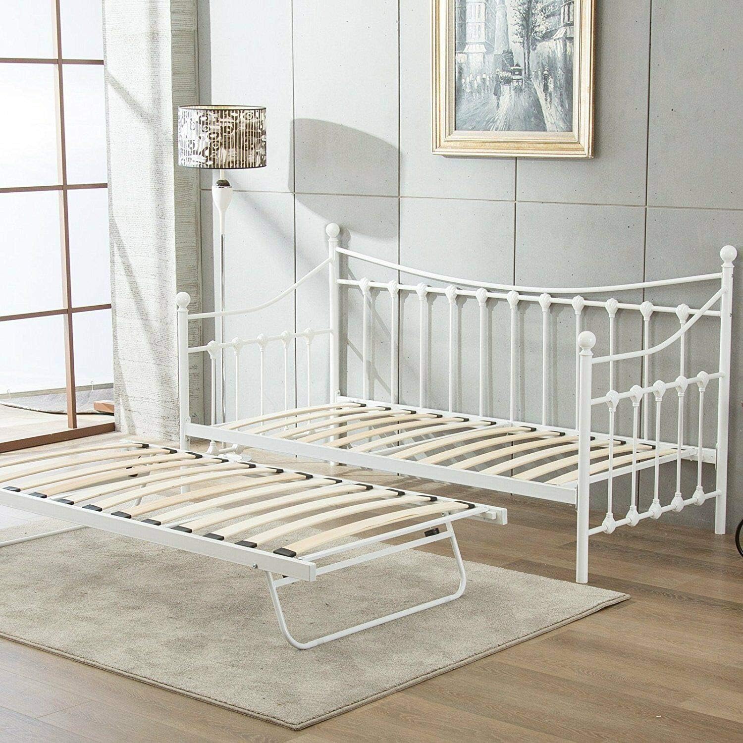 KOSY KOALA Glossy vanilla daybed off white colour with underbed trundle (off White day bed and underbed trundle, Without mattresses)