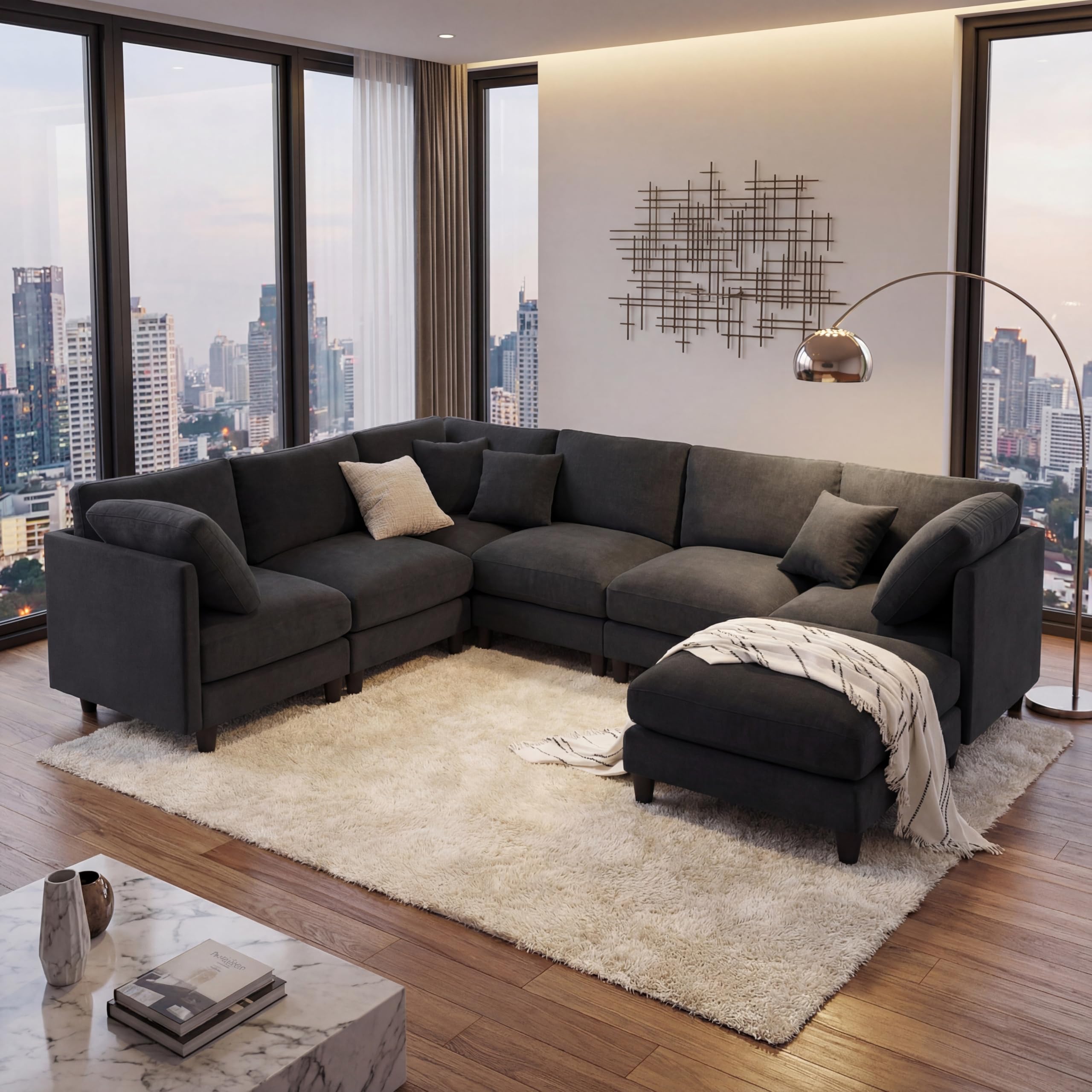 7 Seater Oversized Modular Sectional Sofa Deep Seat Cloud Couch - Free Combination Convertible Lounge Sofa Couch with Movable Ottoman for Living Room