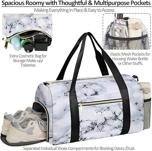 Miniatura 3 de Bolsa de gimnasio para mujer con compartimento para zapatos, impermeable, bolsa de lona deportiva para viajes, fin de semana, llevar en la playa,