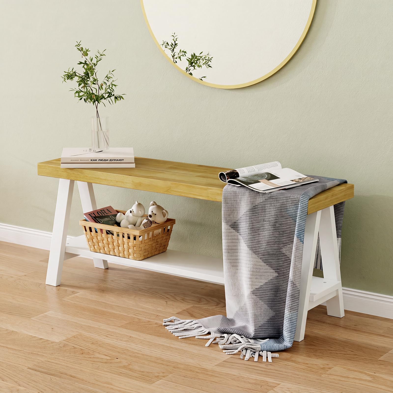 Banco De Madera Rústica De 110 Cm, Banco De Cama Con Espacio De Almacenamiento, Madera Maciza, Banco De Zapatos, Zona De Entrada, Banco De Comedor, Banco De Cocina, Banco De Balcón