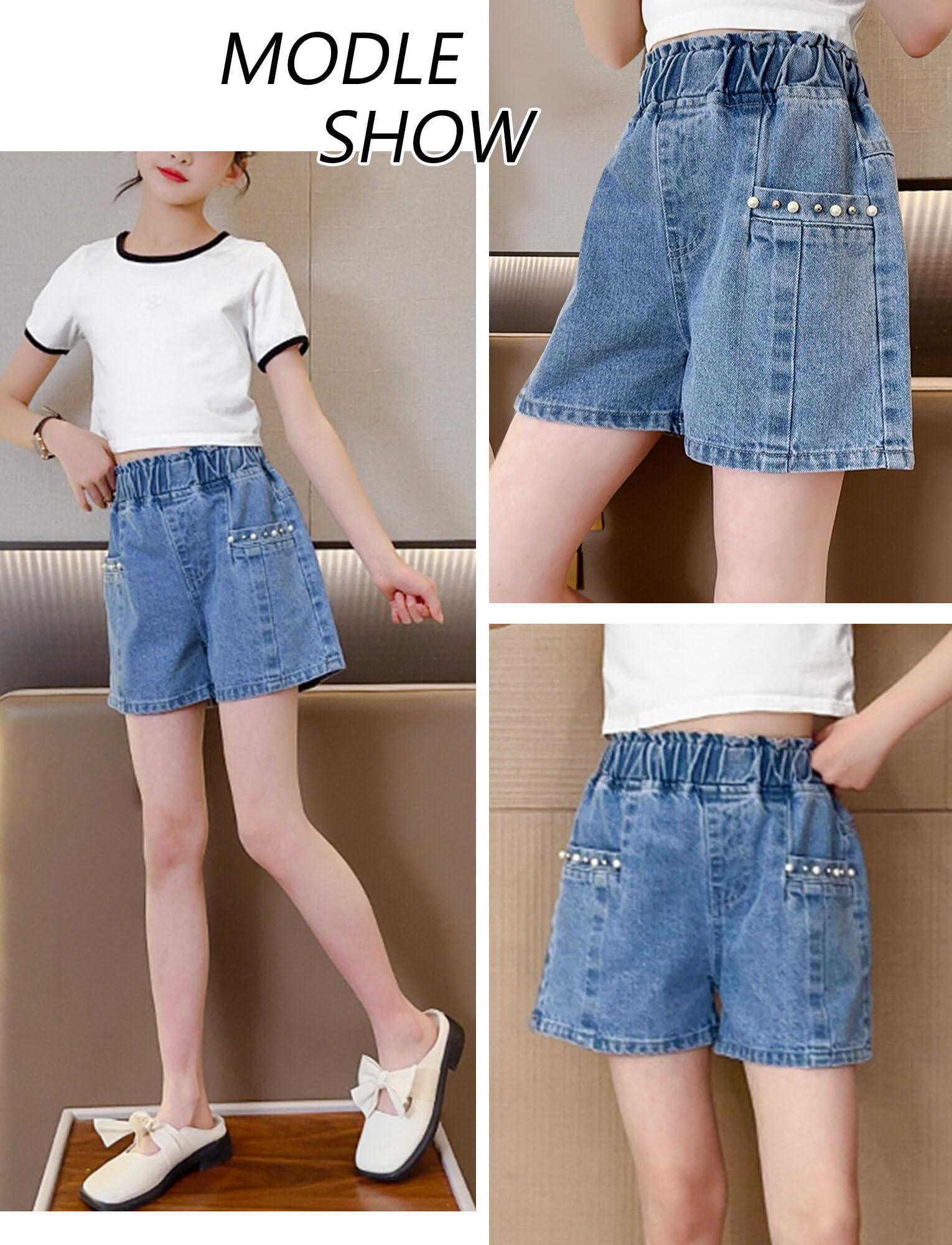 SEAUR Pantaloncini in denim strappati con orlo grezzo elastico in vita gamba dritta pantaloncini jeans casual estivo skort