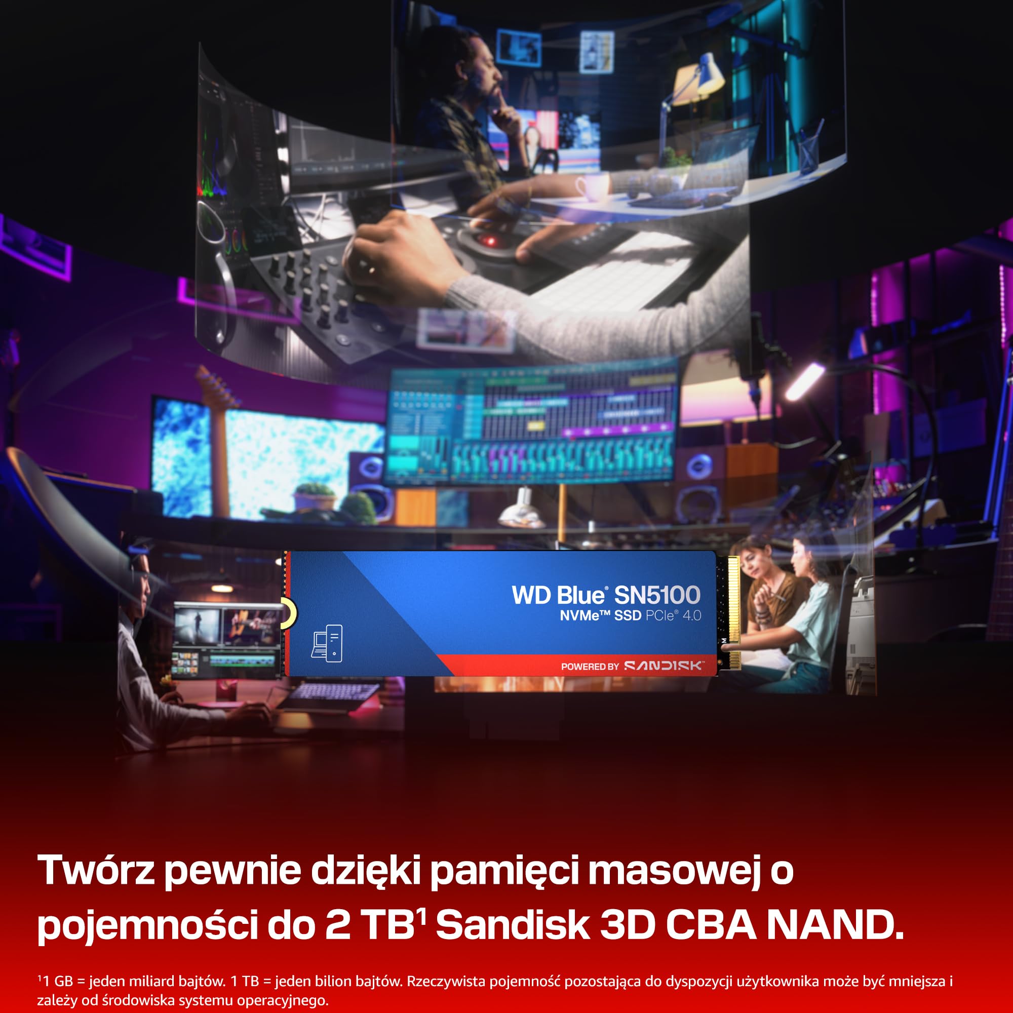 WD Blue SN5100 1 TB NVMe SSD (odczyt do 7 100 MB/s, M.2 2280, PCIe Gen 4.0, nCache 4.0, technologia Sandisk 3D CBA NAND, oprogramowanie do migracji danych Acronis True Image)