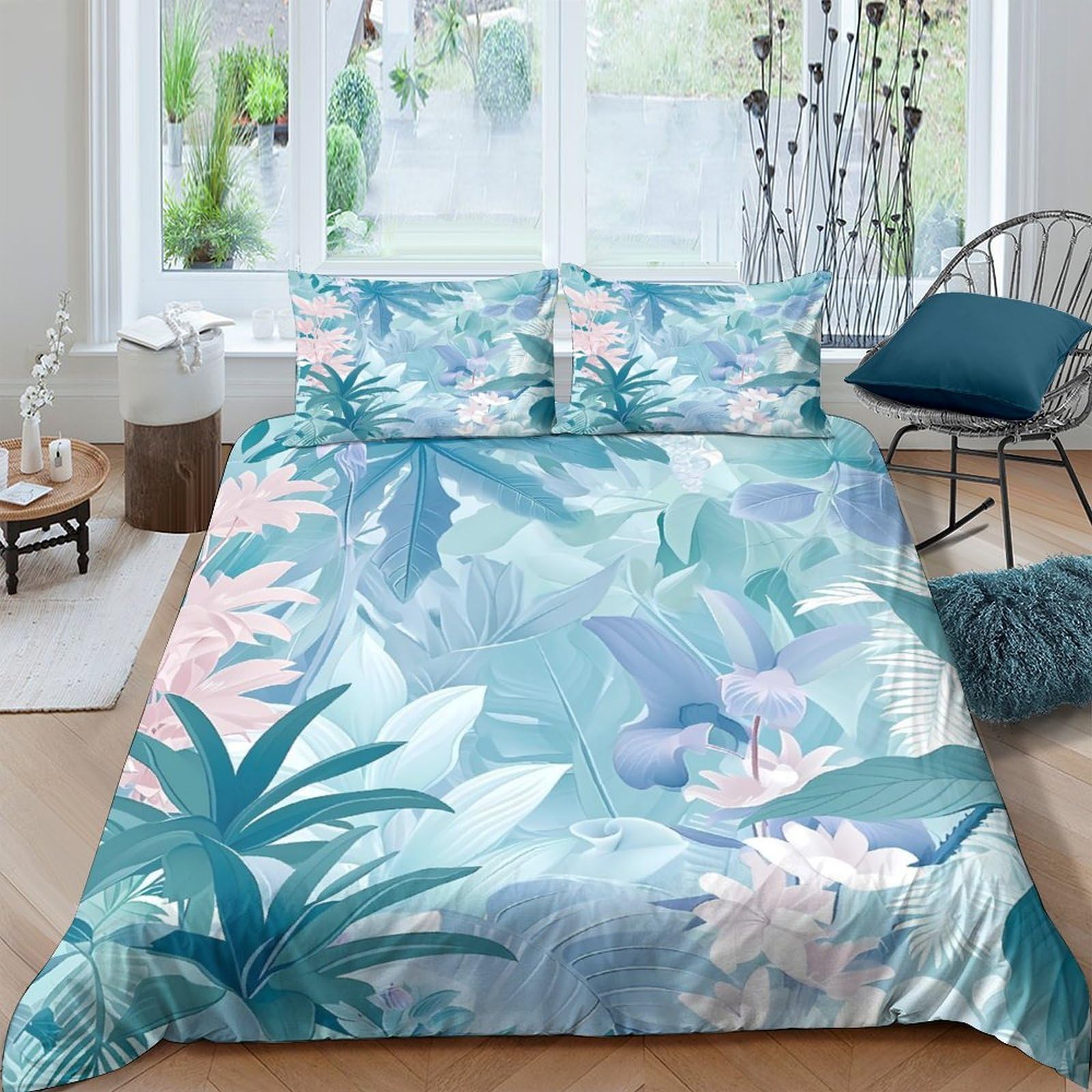 Ctjqhvkz Style-4 3D Printed Tropical Leaf Fitted Sheet Microfiber Soft Botanical Watercolor Mattress Cover For Bedroom Guest Room Decor Single（135X200cm）