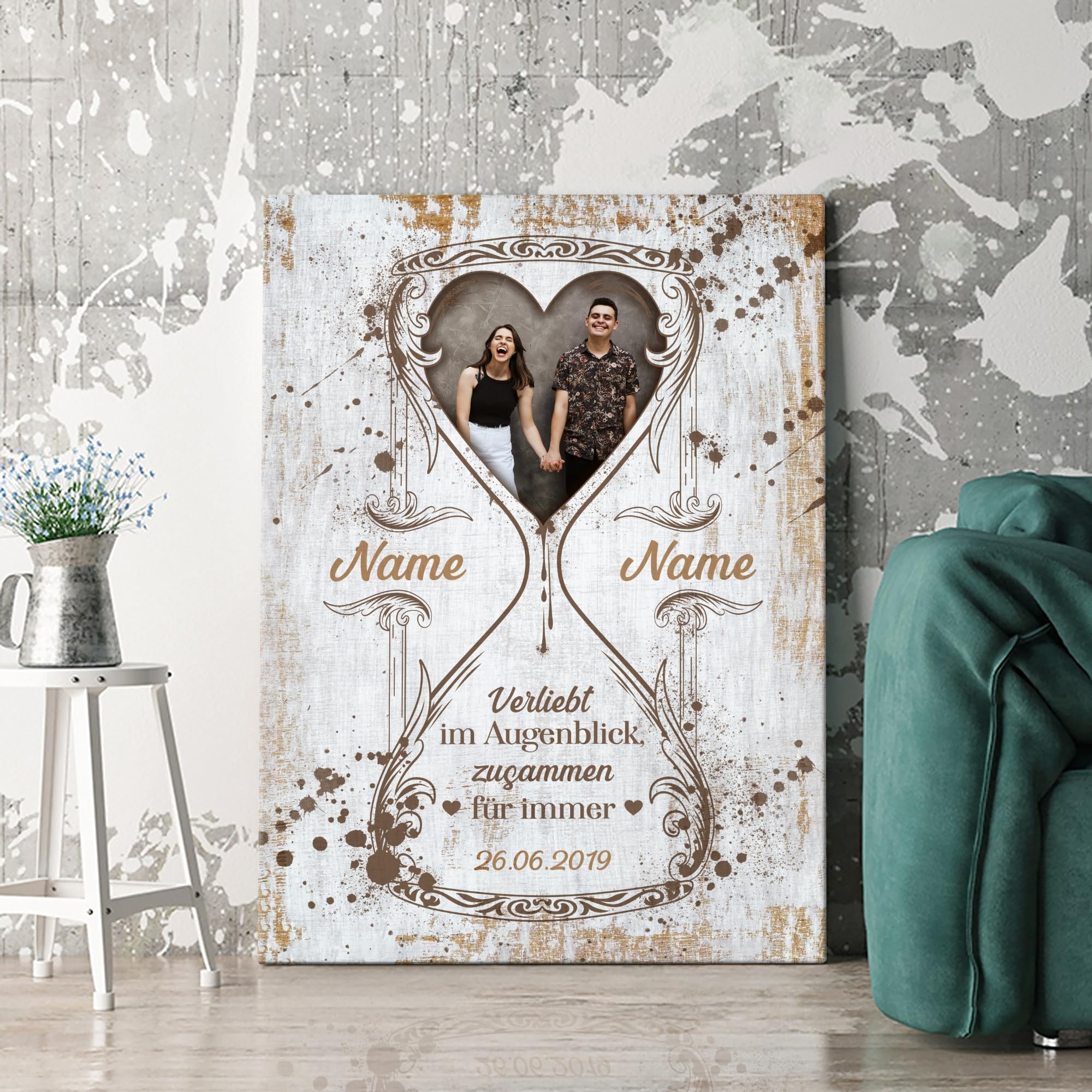 Liebesleinwand Personalisiertes Fotogeschenk für Partner Geschenk Jahrestag, Verlobung, Hochzeitstag | Leinwandbild mit eigenem Foto romantisch gestalten | Ewige Augenblicke