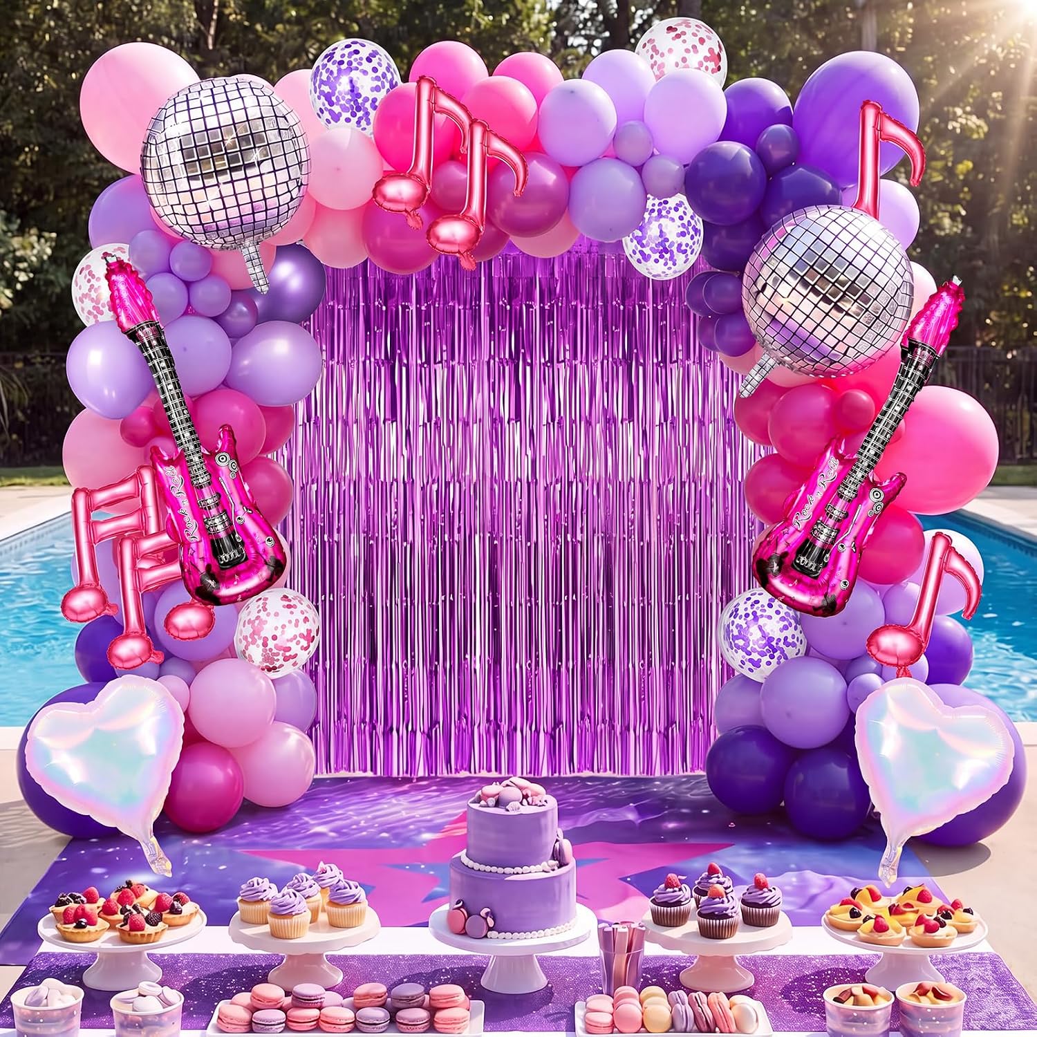 63 Pcs Music Dance Party Decorations Set for Kpop Party Decorations,Purple Pink Music Note Balloons Purple TableclothTinsel Streamers Foil Fringe for Disco Birthday Concert Dance Decor