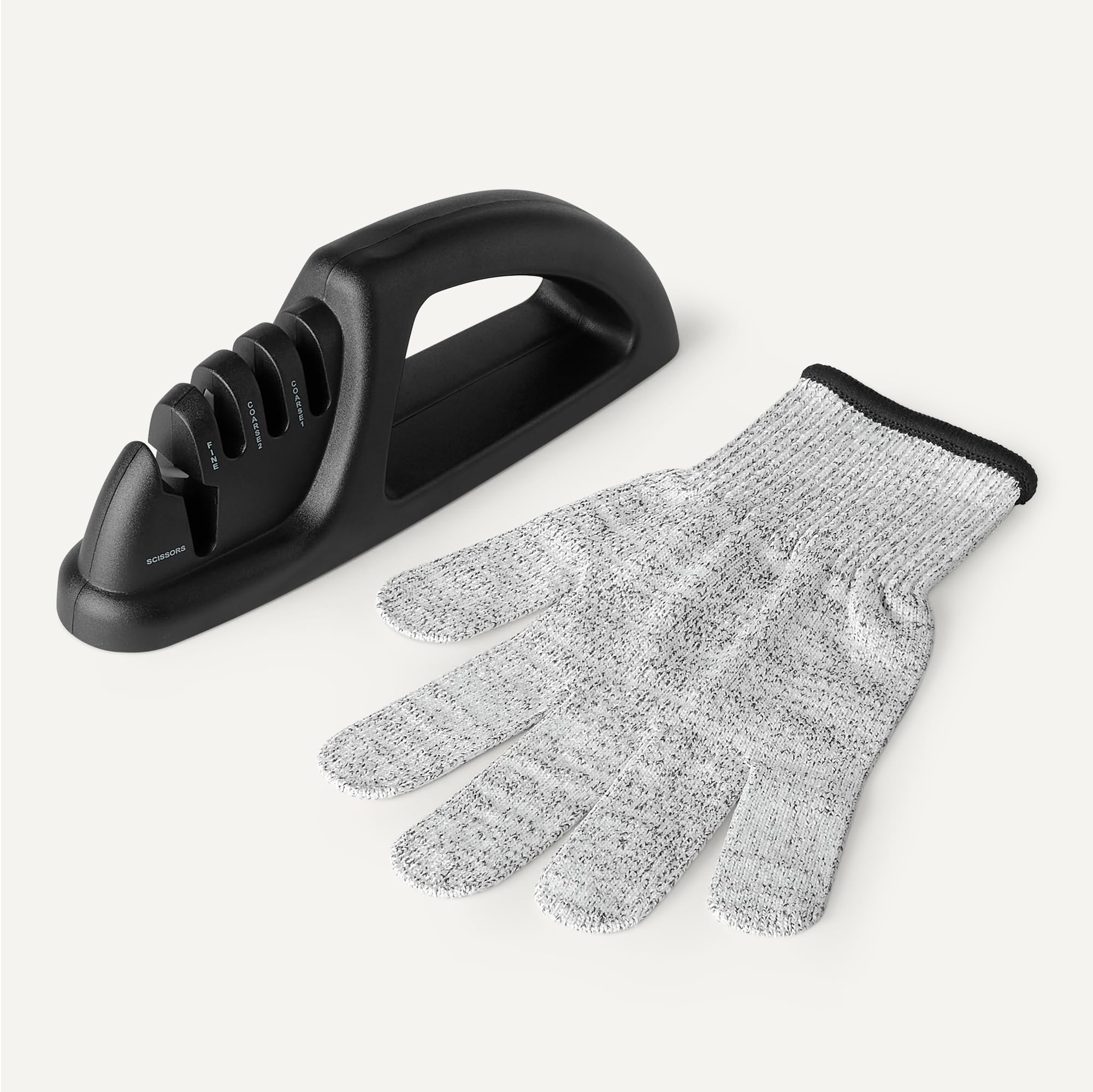 Amazon Basics Afilador de Cuchillos 4 en 1, Base Antideslizante, Incluye Guante de Seguridad