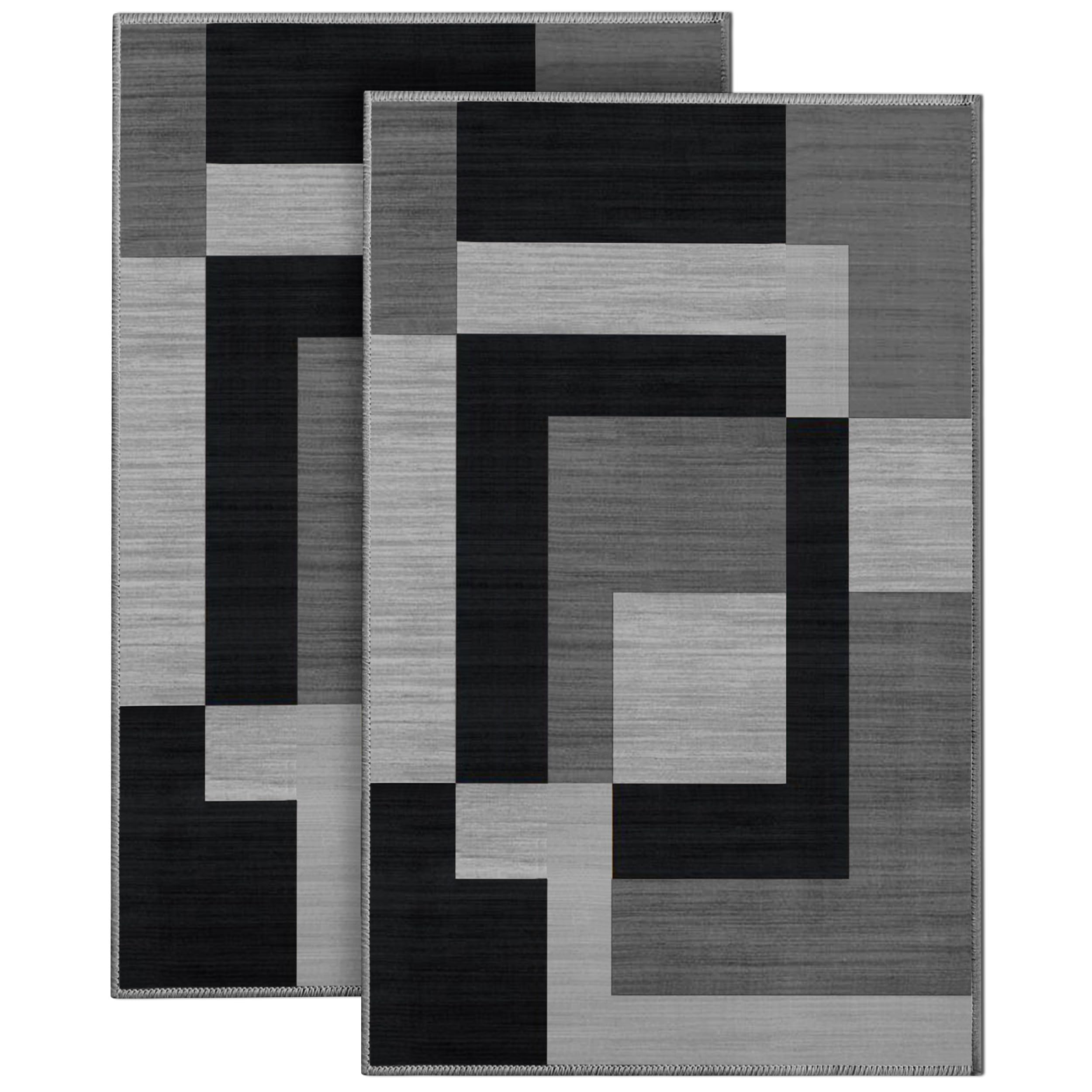 BedLooms Door Mat 40x60 cm 2 Pack – Non Slip Heavy Duty Indoor Outdoor muddy mats for dogs – Modern Welcome Front Doormat – Dirt Trapper Kitchen Floor Mat Inside Outside Doormats, Milo Black & Grey