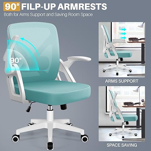 Miniatura 8 de FelixKing Silla de oficina  Silla de escritorio ergonómica de malla transpirable con ruedas y soporte lumbar, sillas de oficina con reposabrazos