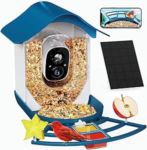 PeckCam® Smart Bird Feeder with Camera 2K HD Auto Detect & Notify, AI Identify 10000+ Birds Camera with Solar Panel 5 Perch Attachments Wireless Outdoor Birdwatching Gift for Birds Lover, Blue asin的图片